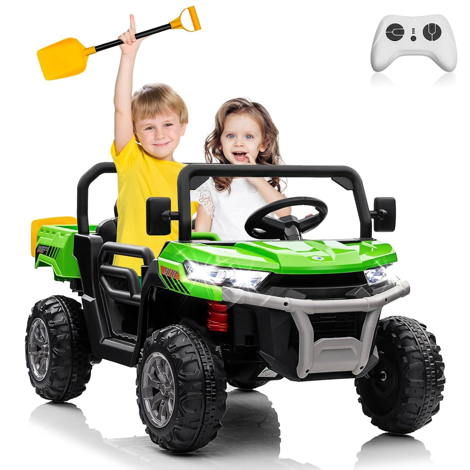 4 Wheels 24V Ride on Dump Truck Toys 2 Seater Kids Ride On UTV Car with Remote Control,Electric Dump Bed
