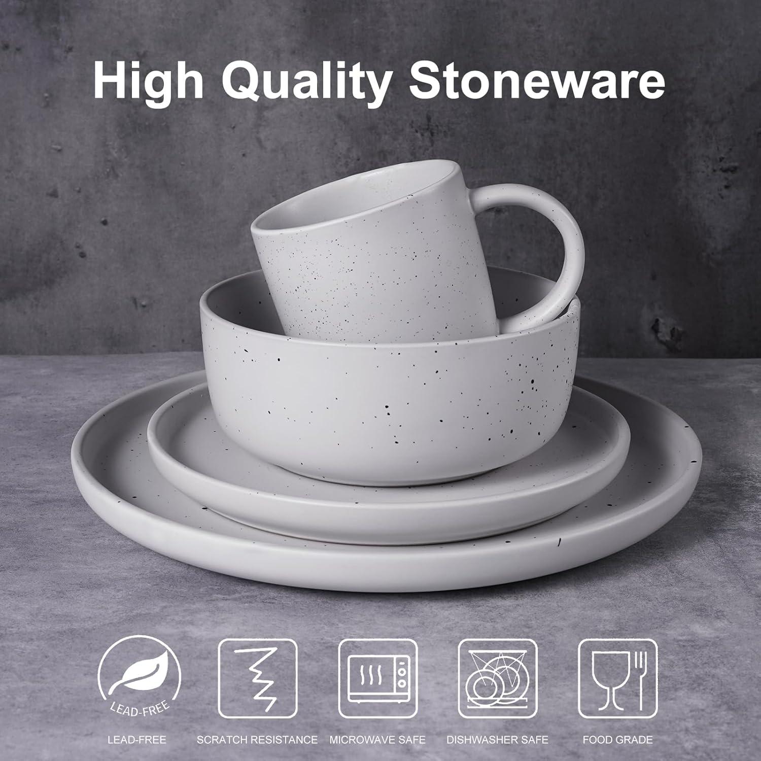Elanze Designs Shiny Speckled Ceramic Dinnerware 16 Piece Set - Service for 4, White