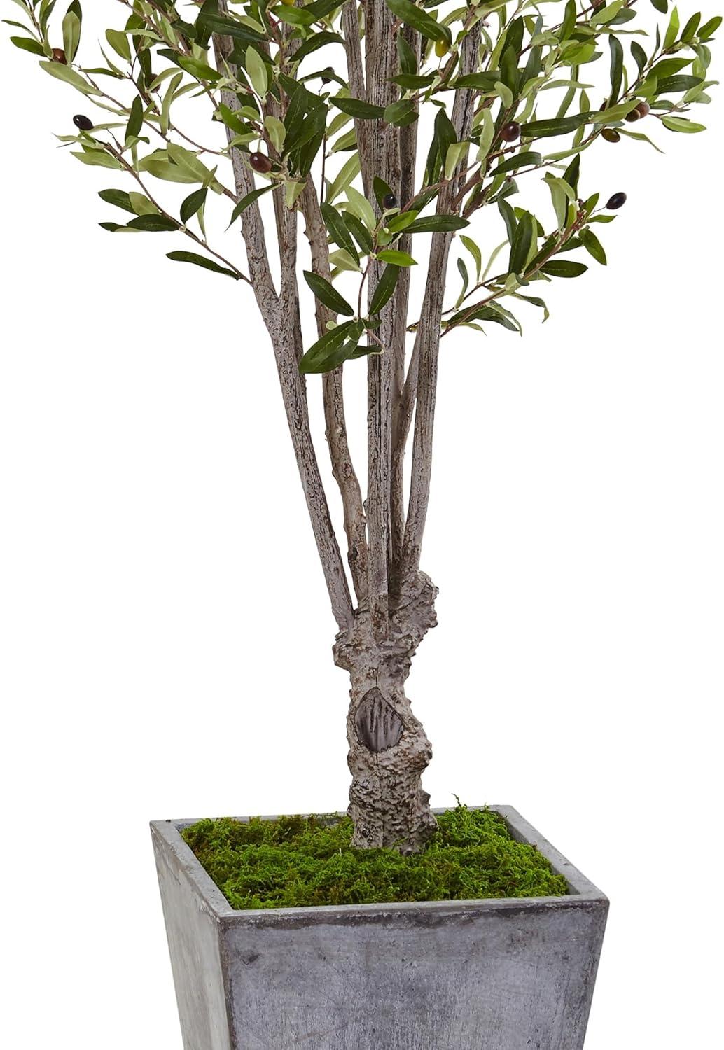 72" Artificial Olive Tree in Stone Planter - Nearly Natural: Indoor Faux Plant, No Maintenance Required