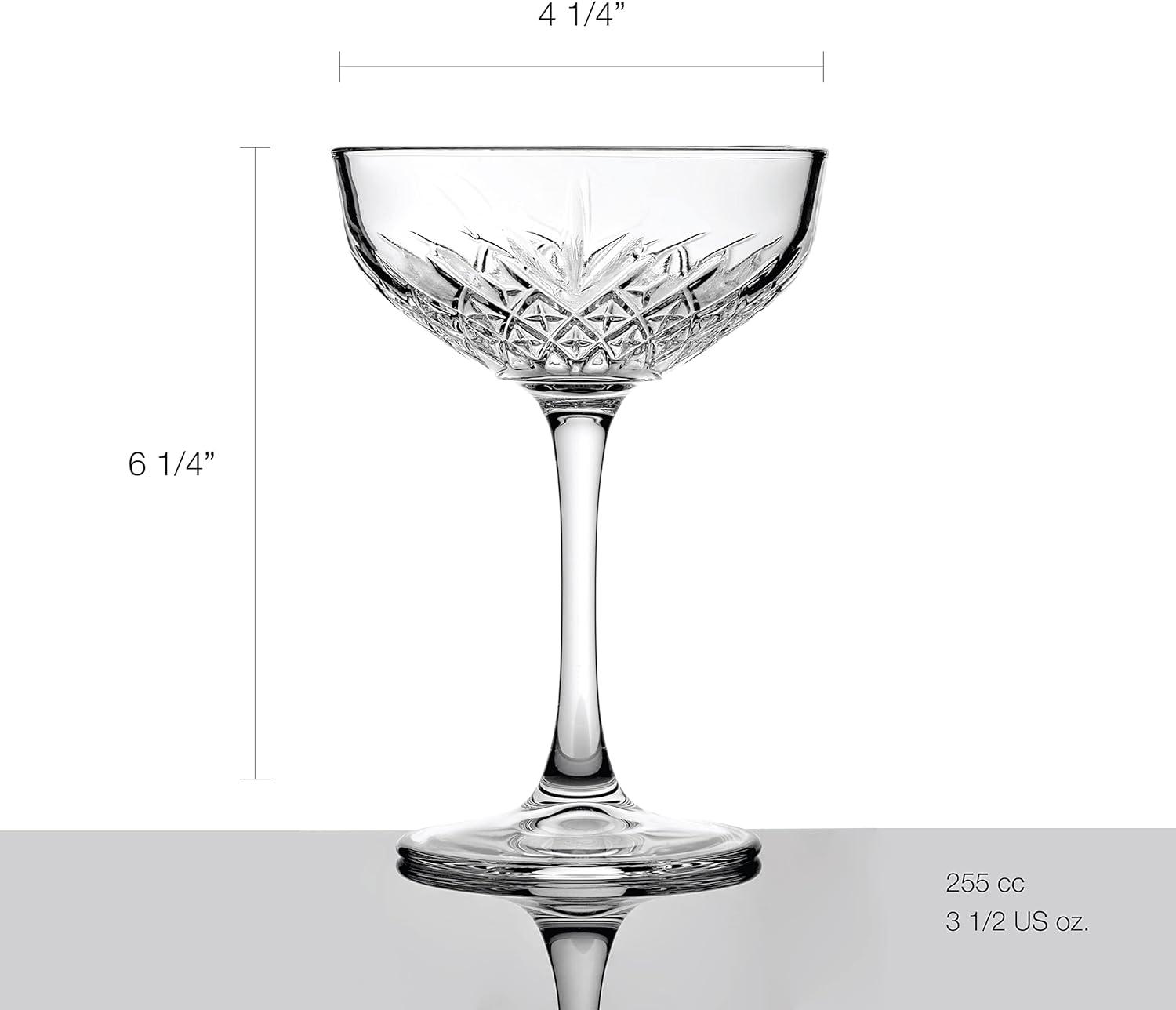 Pasabahce Coupe Cocktail Glasses Set Of 4 - Exclusive Martini, Margarita Glasses - Timeless Champagne Coupe Glasses - Crystal Design - 8.6 oz Long Stem Glassware