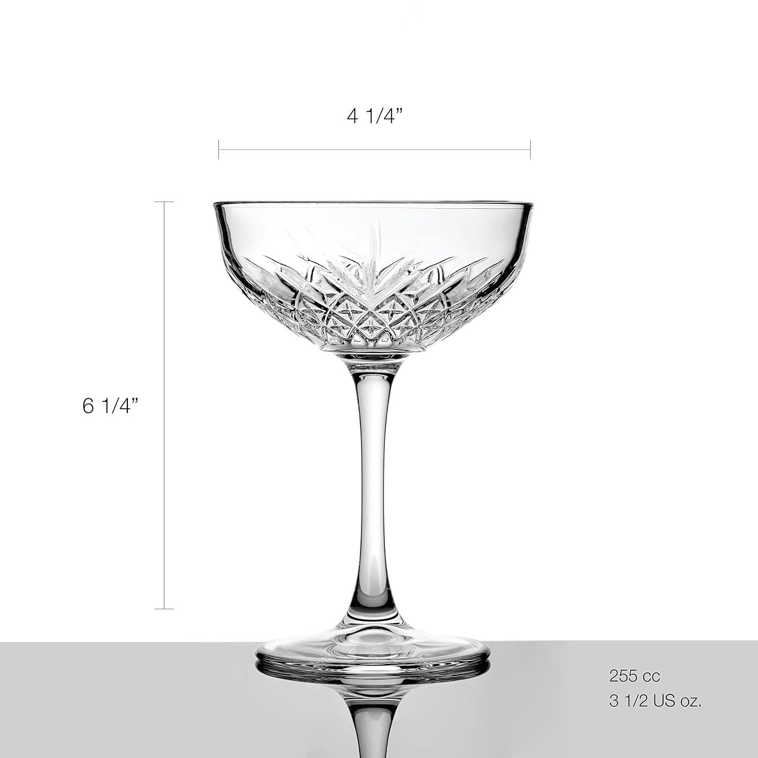 Pasabahce Coupe Cocktail Glasses Set Of 4 - Exclusive Martini, Margarita Glasses - Timeless Champagne Coupe Glasses - Crystal Design - 8.6 oz Long Stem Glassware