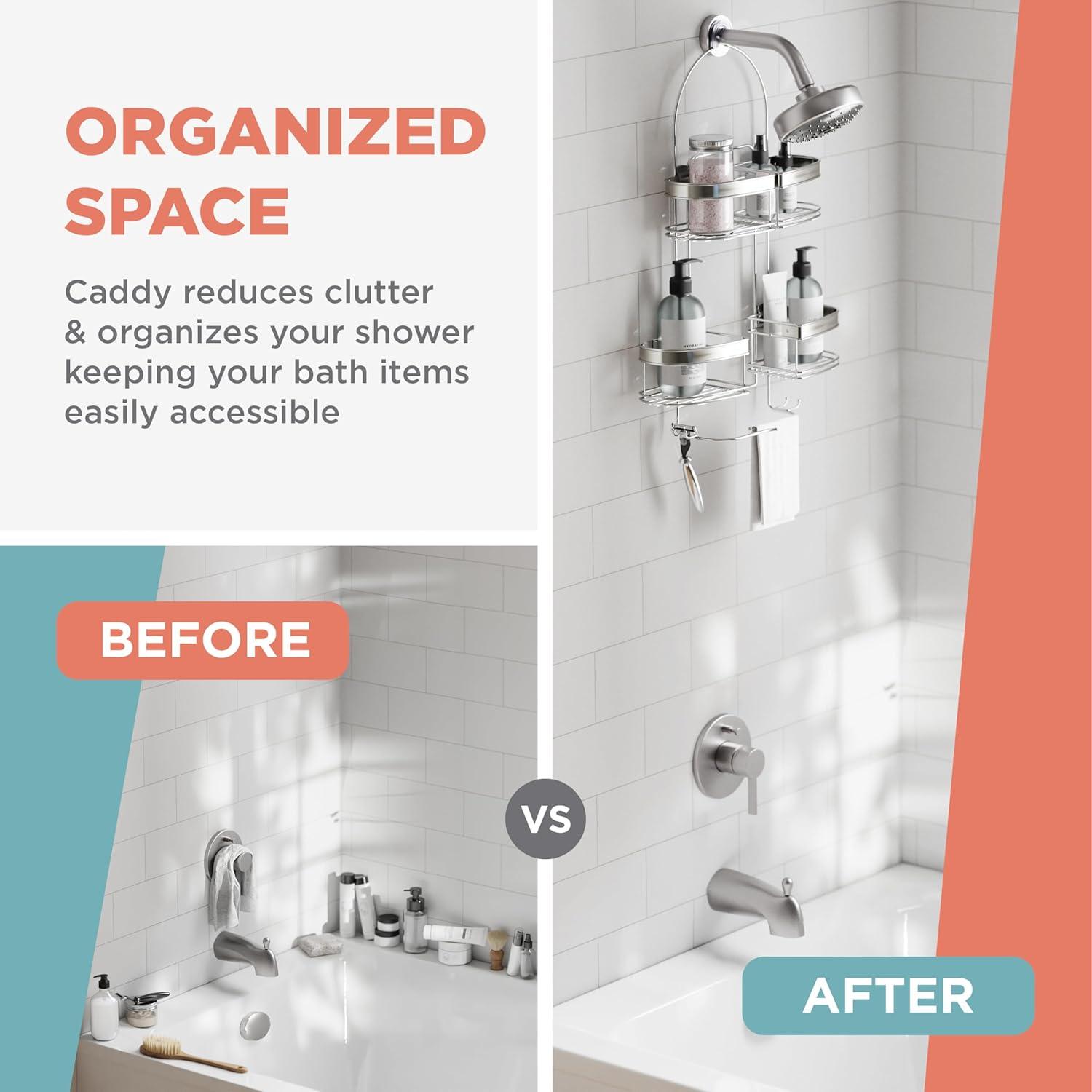 zenna home 7546nsp, expandable over-the-showerhead caddy, chrome