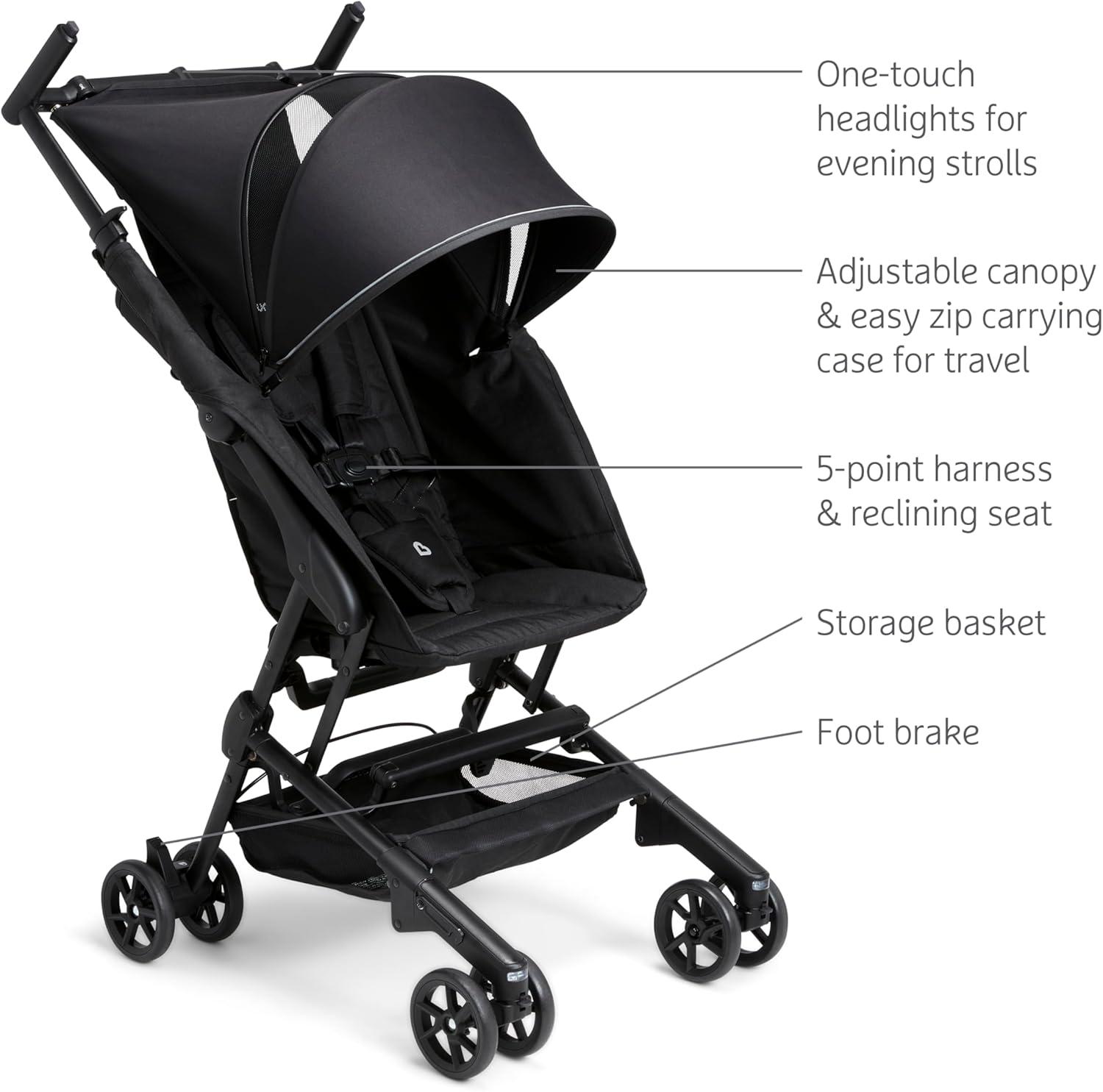 Munchkin Night Owl™ Folding Ultra Compact Travel Baby & Toddler Stroller with Lights, Black, Unisex