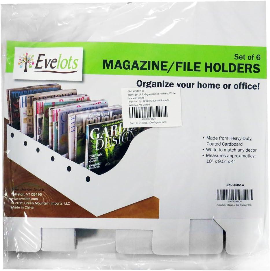Evelots Magazine File Holder -Set of 6 White - Office Desk Organizer - Sturdy Cardboard - New Upgraded Double Front Panel -4" Wide-Easy Assemble