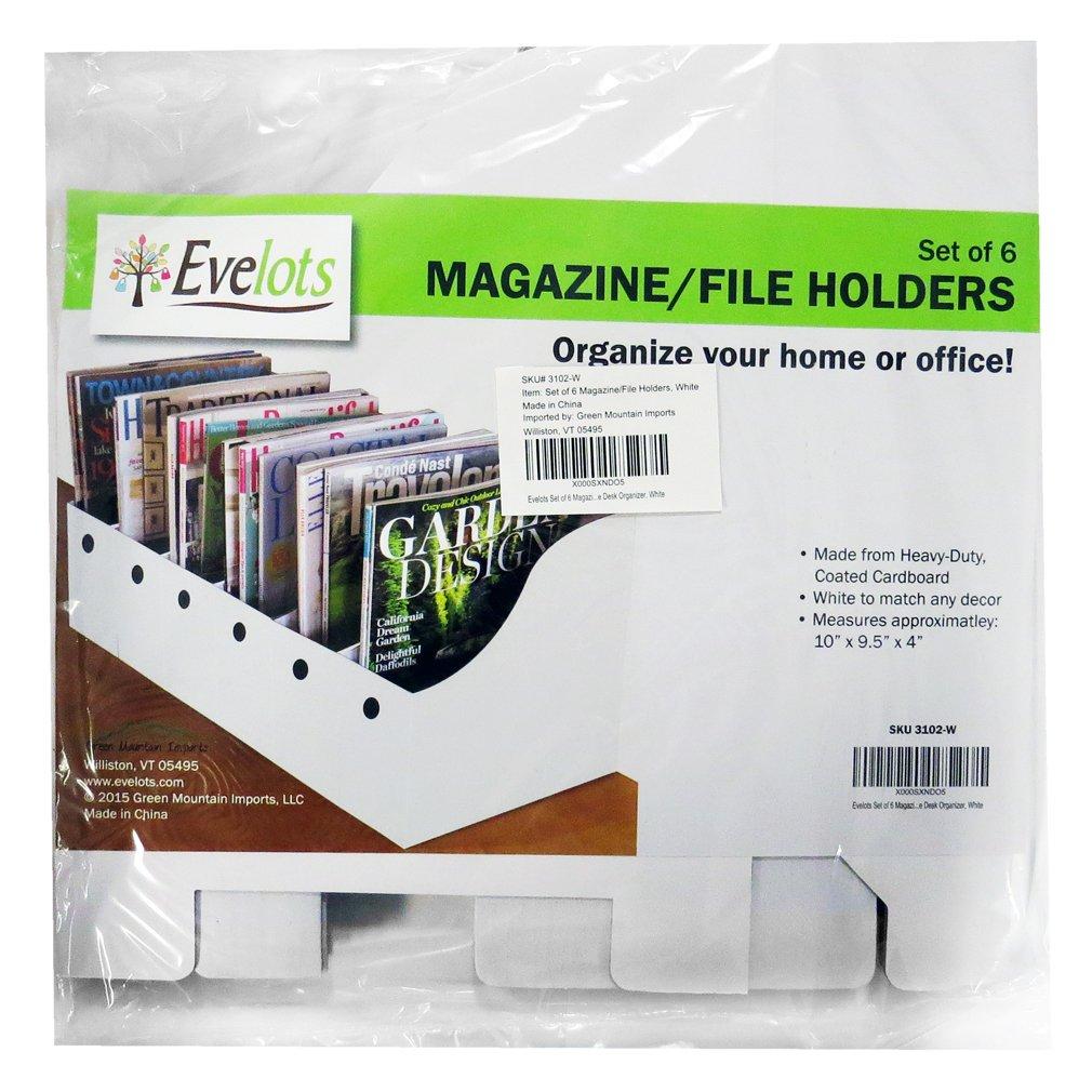 Evelots Magazine File Holder -Set of 6 White - Office Desk Organizer - Sturdy Cardboard - New Upgraded Double Front Panel -4" Wide-Easy Assemble