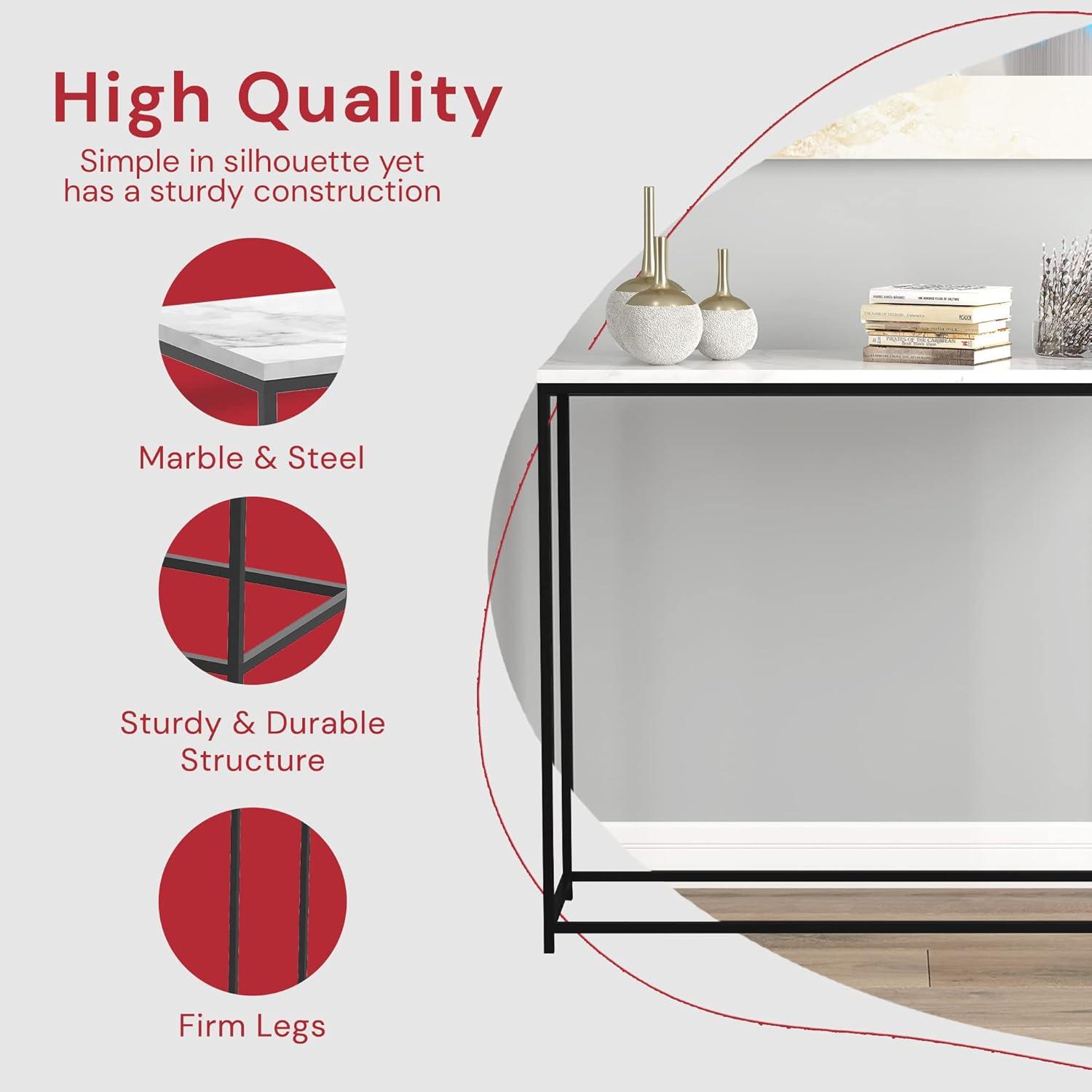 28" Black Marble and Metal Console Table
