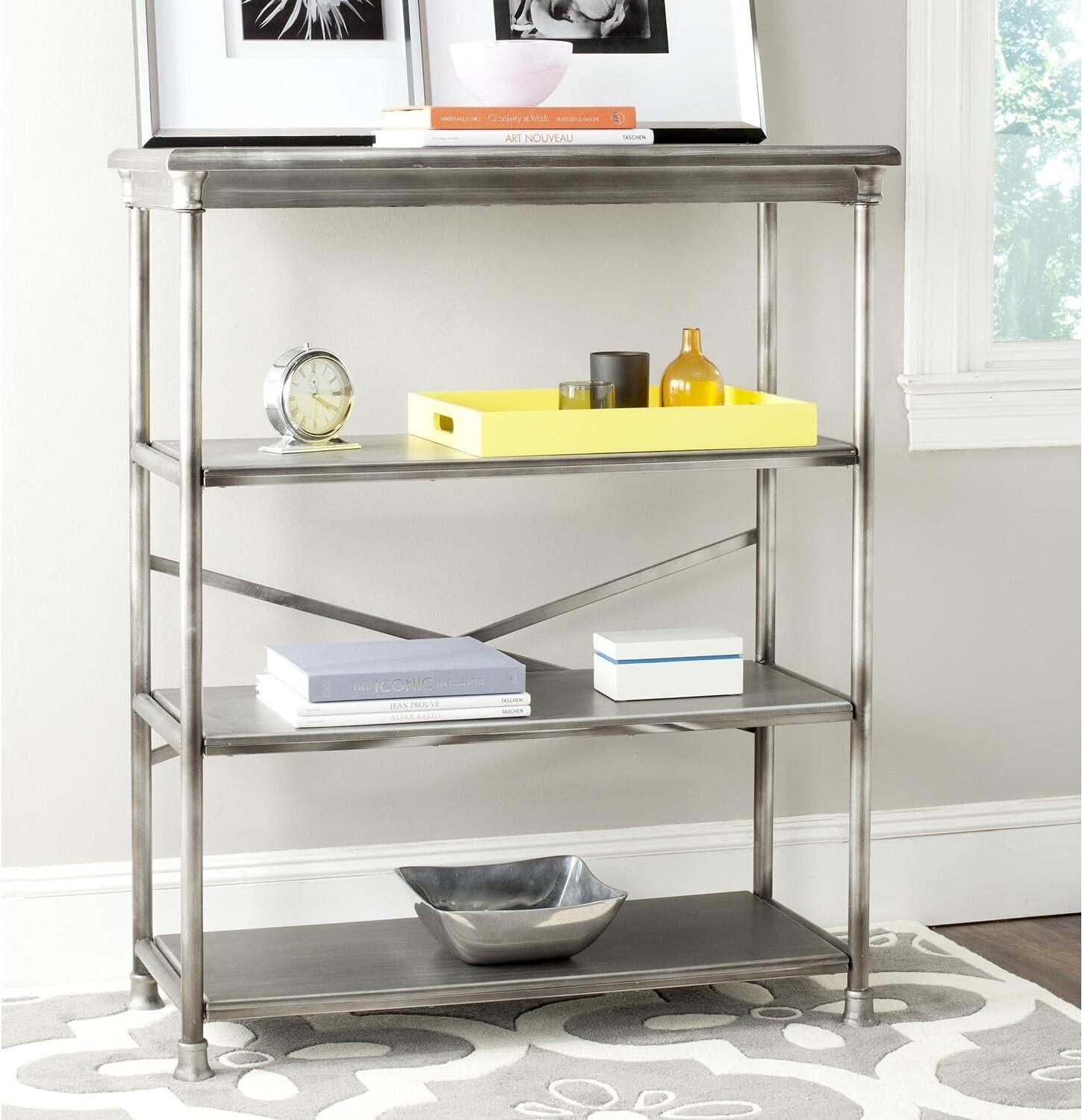 Jamison Transitional Dark Silver Wood & Iron Large Etagere Bookcase