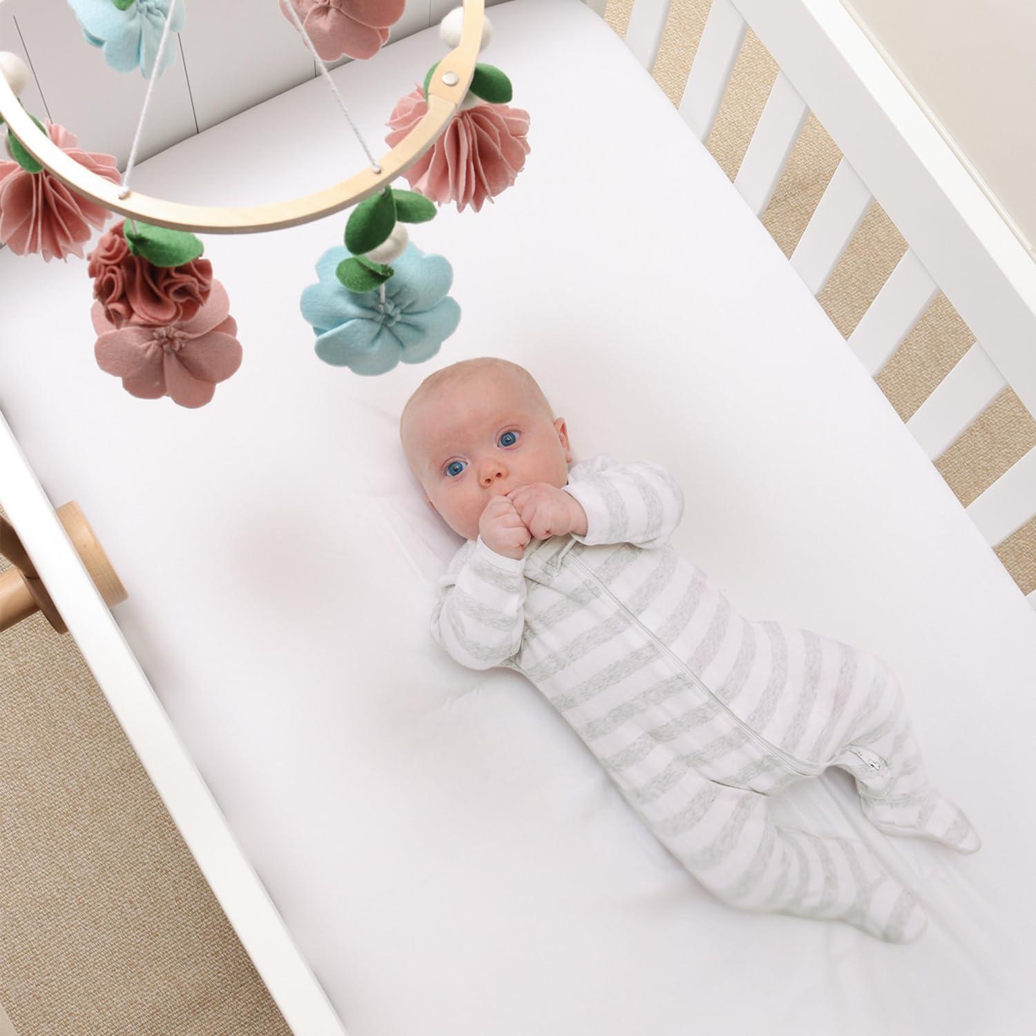 The Peanutshell Deluxe Wooden Crib Mobile Set with Arm, Music Box and Wildflower Baby Mobile, Pink