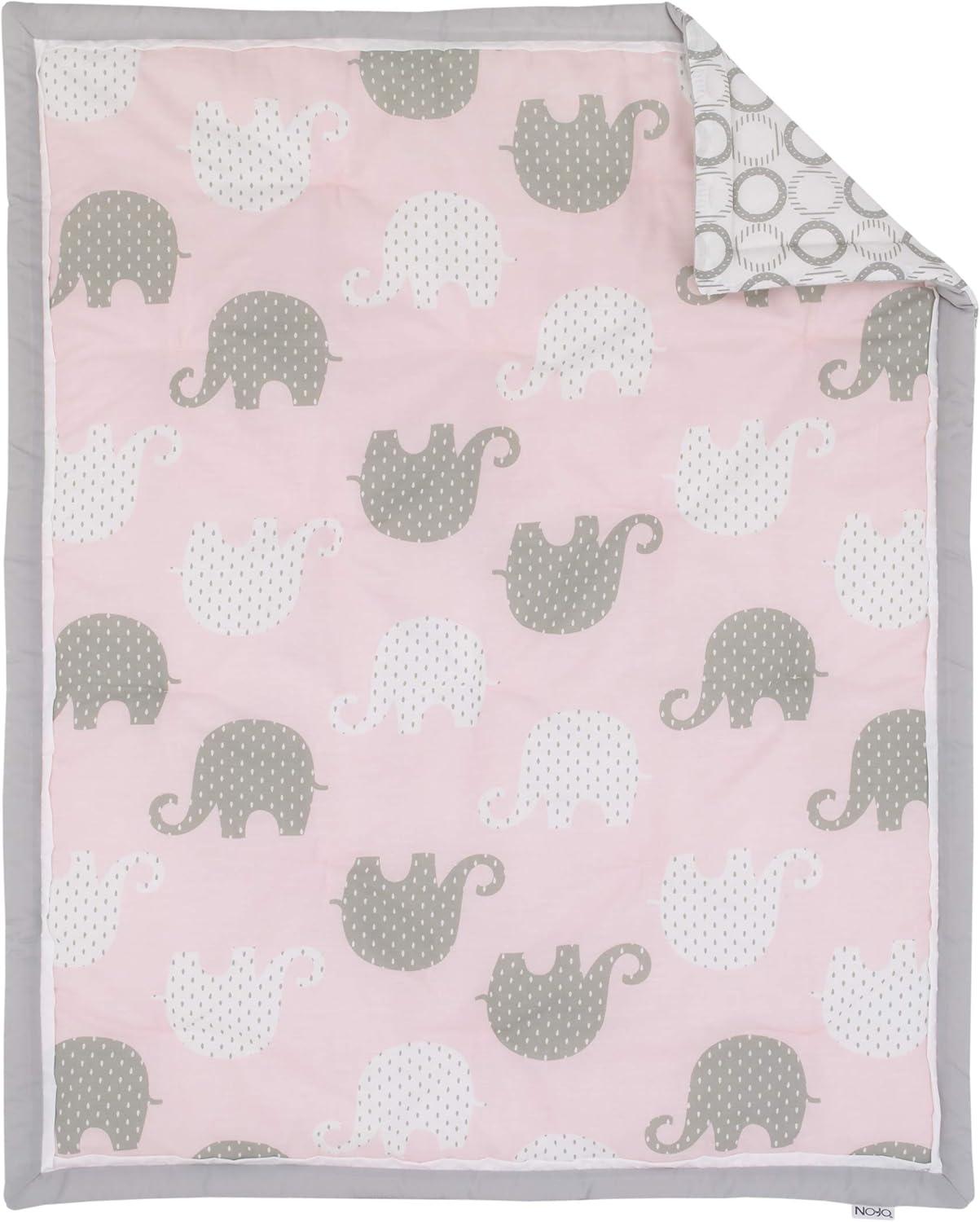 NoJo The Dreamer Pink and Grey Elephant 8 Piece Nursery Crib Bedding Set