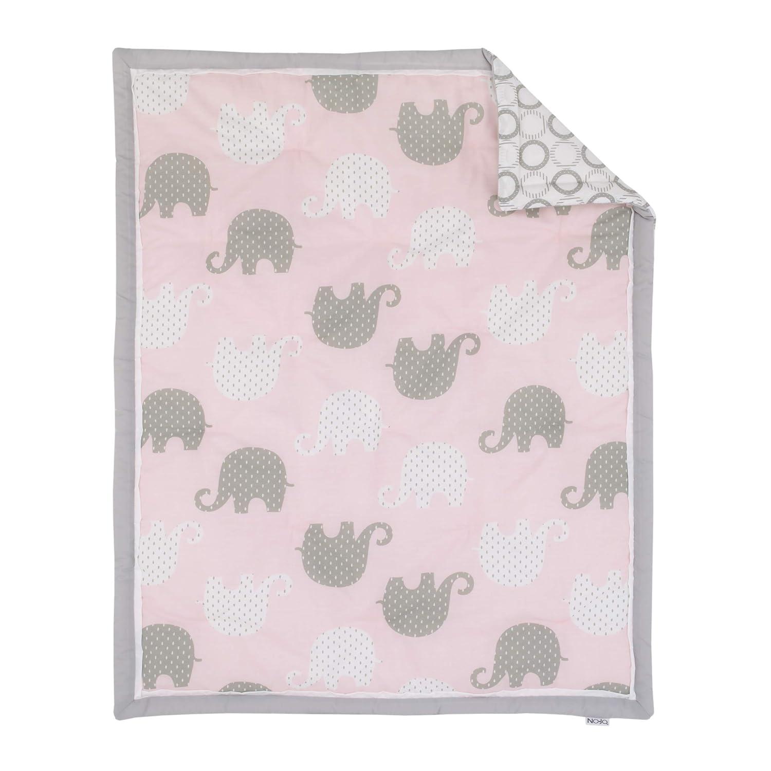 NoJo The Dreamer Pink and Grey Elephant 8 Piece Nursery Crib Bedding Set