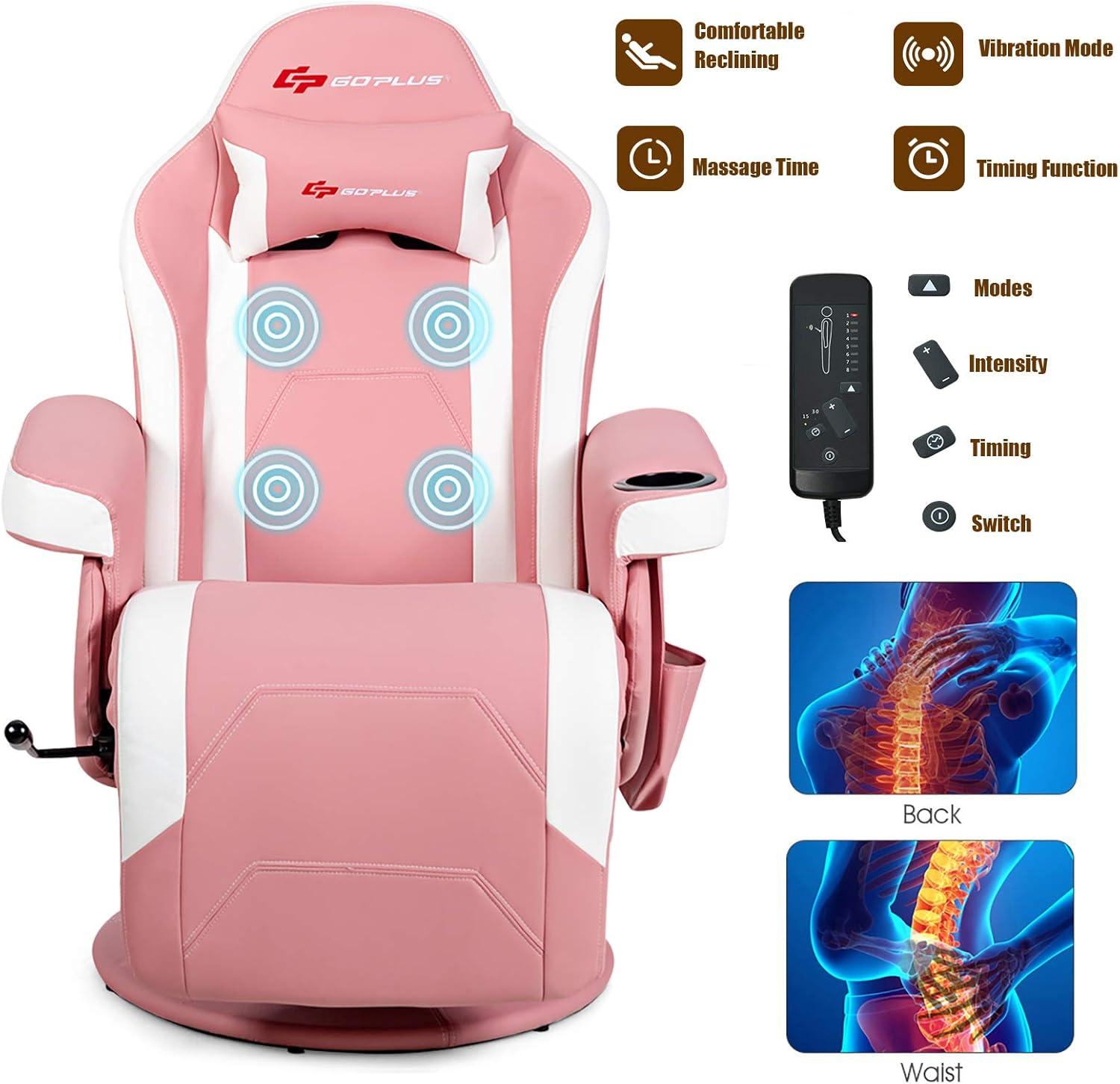 Costway Costway Goplus Reclining PC & Racing Game Chair with Footrest in Pink