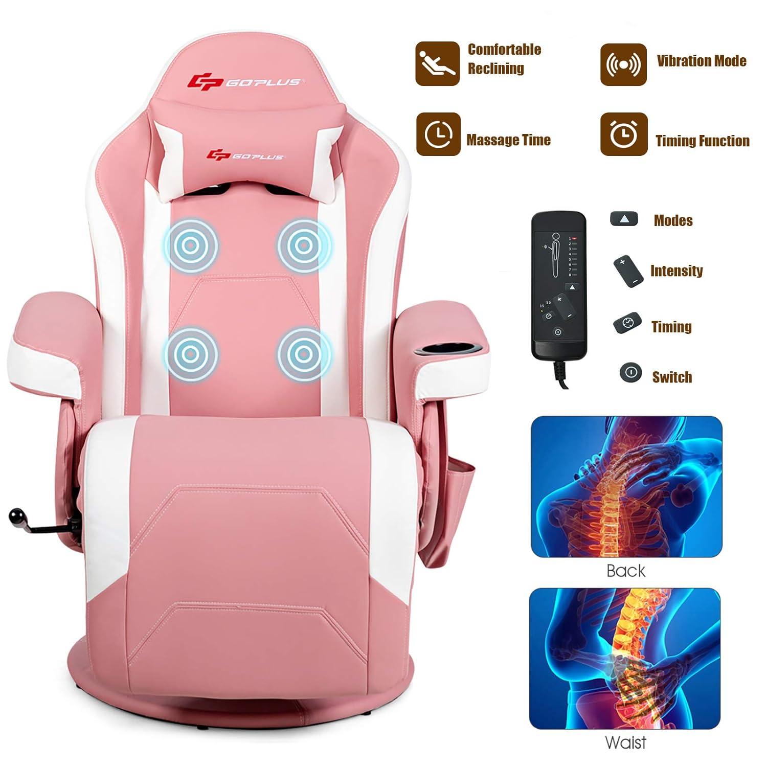 Costway Costway Goplus Reclining PC & Racing Game Chair with Footrest in Pink
