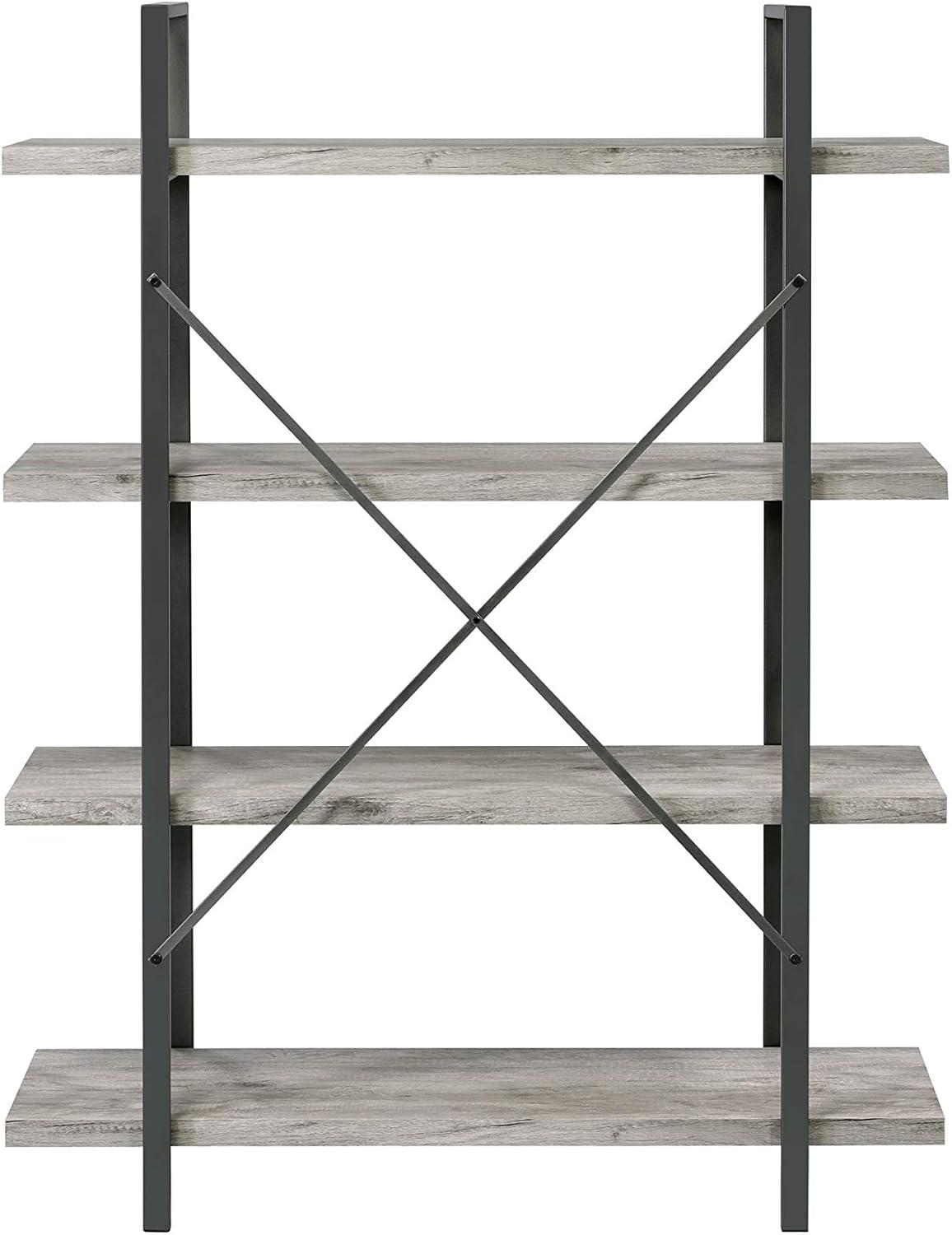 55" Cole 4 Shelf Bookcase with Frame Gray Driftwood/Gunmetal - Coaster