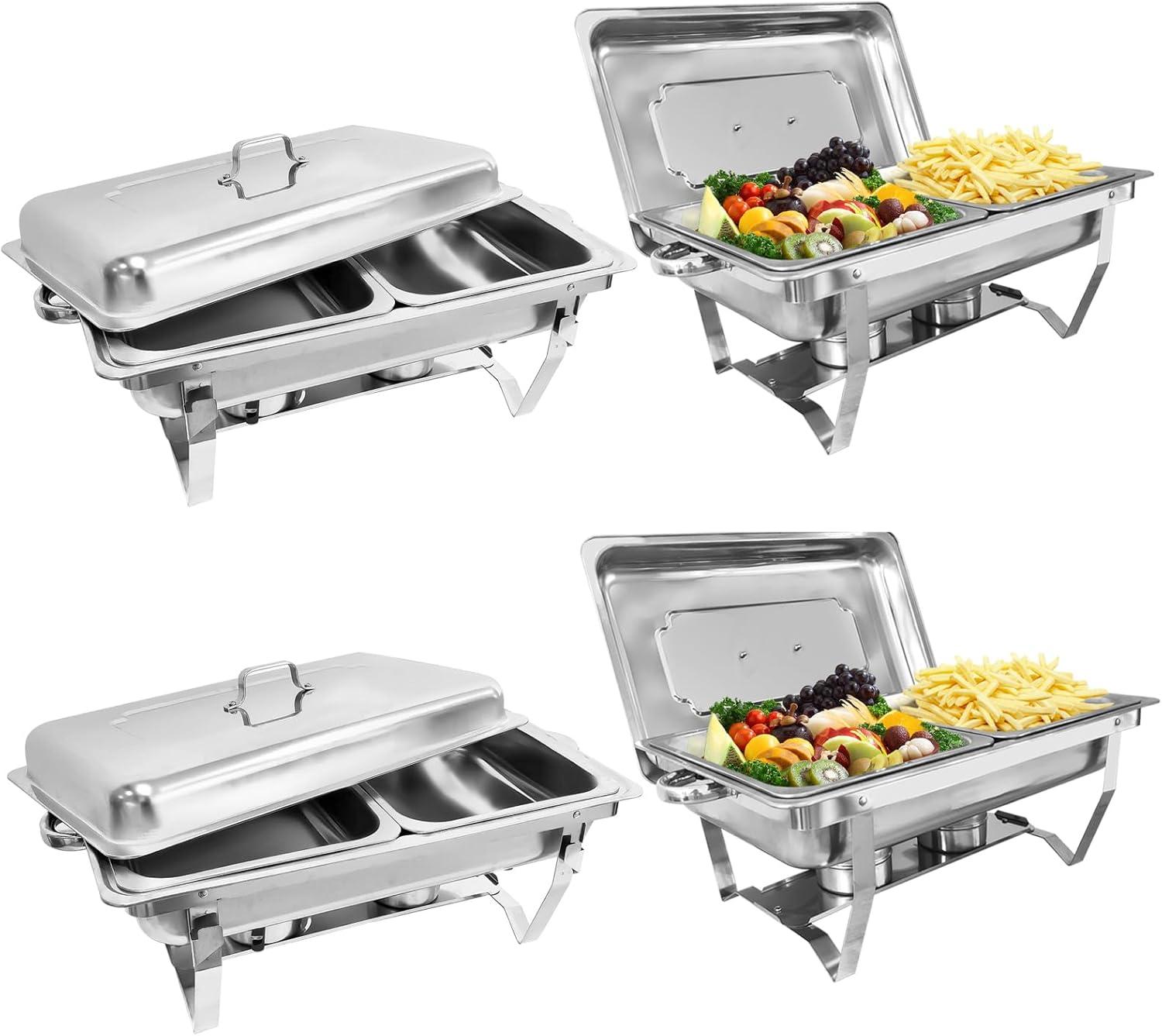 The Party Aisle™ Chafing Dishes For Buffet 4 Pack, 8 Qt Stainless Steel Chafers And Buffet Warmers Sets With Lid, Rectangle Serving Food Warmer Catering Supplies Buffet Display For Parties
