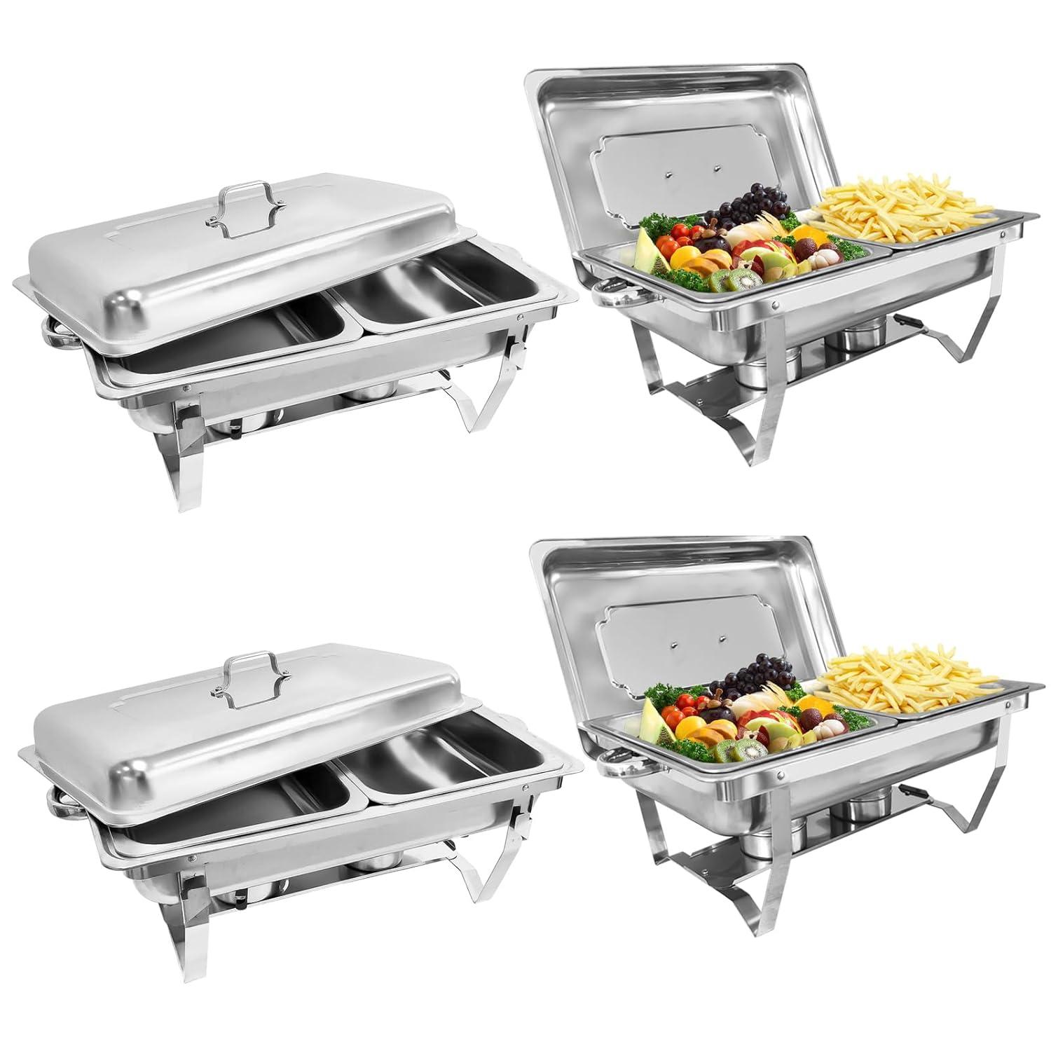 The Party Aisle™ Chafing Dishes For Buffet 4 Pack, 8 Qt Stainless Steel Chafers And Buffet Warmers Sets With Lid, Rectangle Serving Food Warmer Catering Supplies Buffet Display For Parties