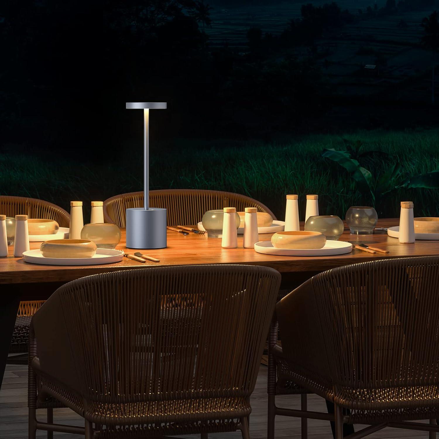 Fashion 2 Pack Rechargeable Table Lamp, LED Cordless Table Lamp,5000mAh Battery Operated Portable Table Light,Dimming for Restaurant/Patio/Outdoor(Grey)