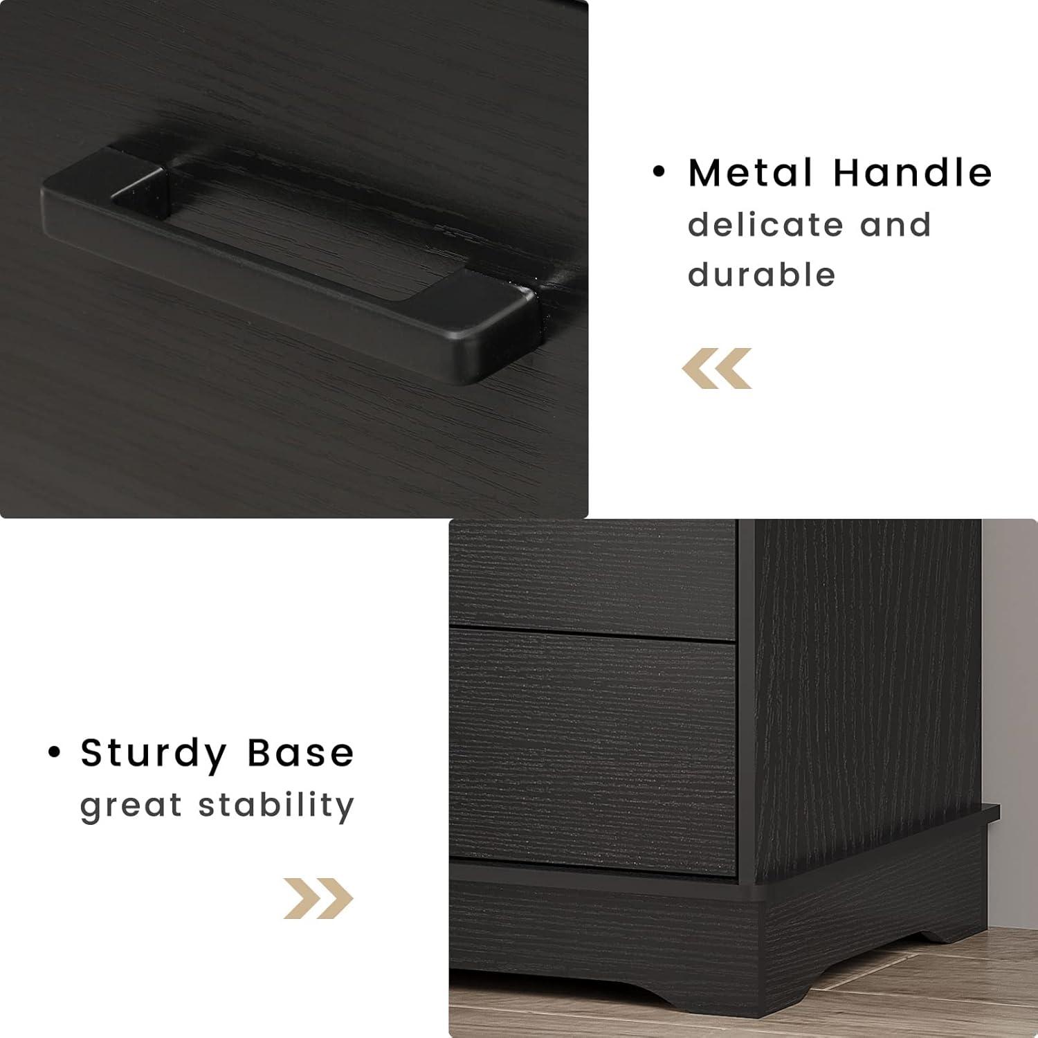 Black Dresser for Bedroom, 6 Drawers Dresser Wood Storage Tower Clothes Organizer, Chest of 6 Drawers, Large Capacity Storage Cabinet, Tall Dresser for Bedroom, Hallway, Entryway