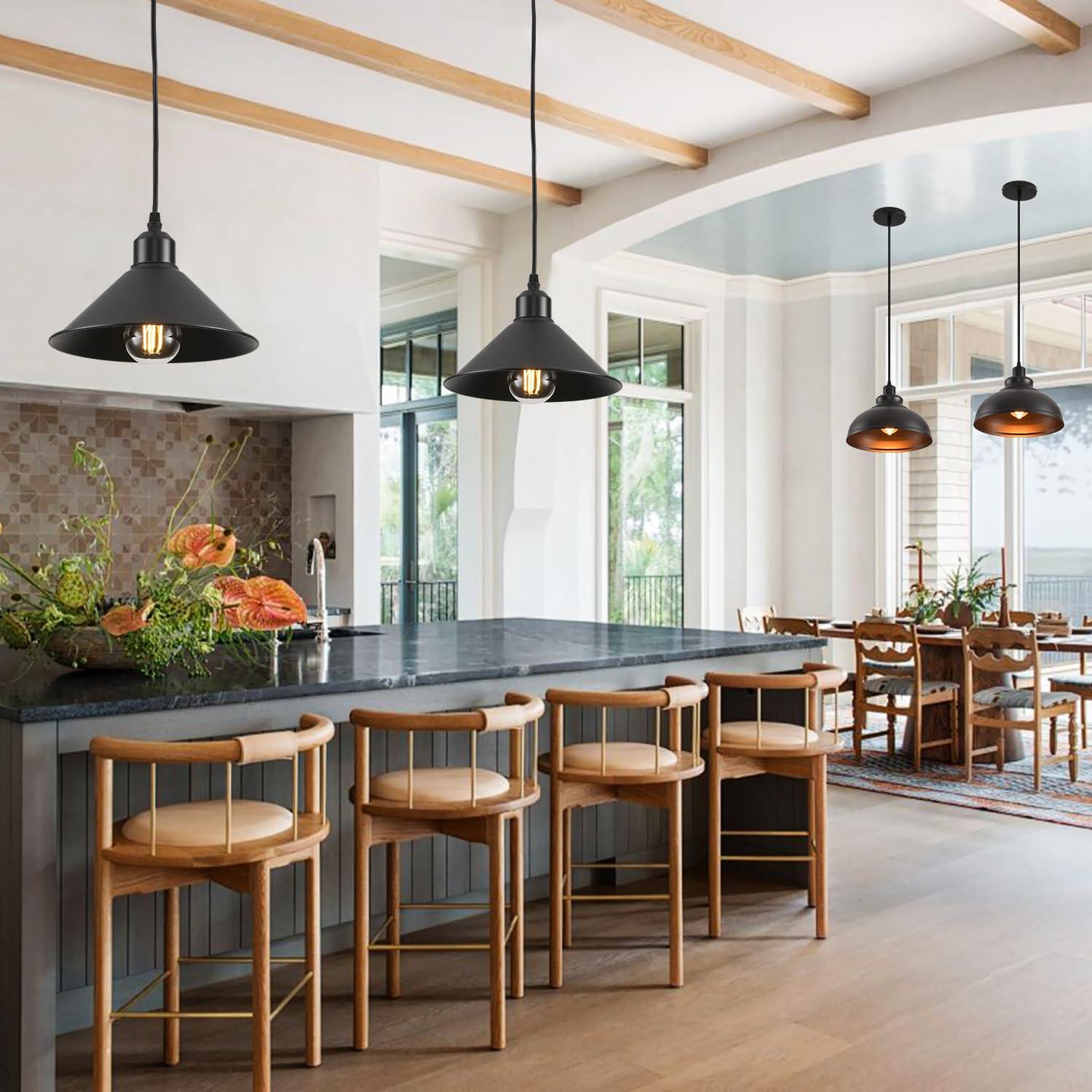 2-Pack Black Pendant Lights, 11.81'' Modern Pendant Lights Kitchen Island, Dome Large Pendant Light for Dining Room Foyer Bedroom Entryway Hallway Light Fixtures