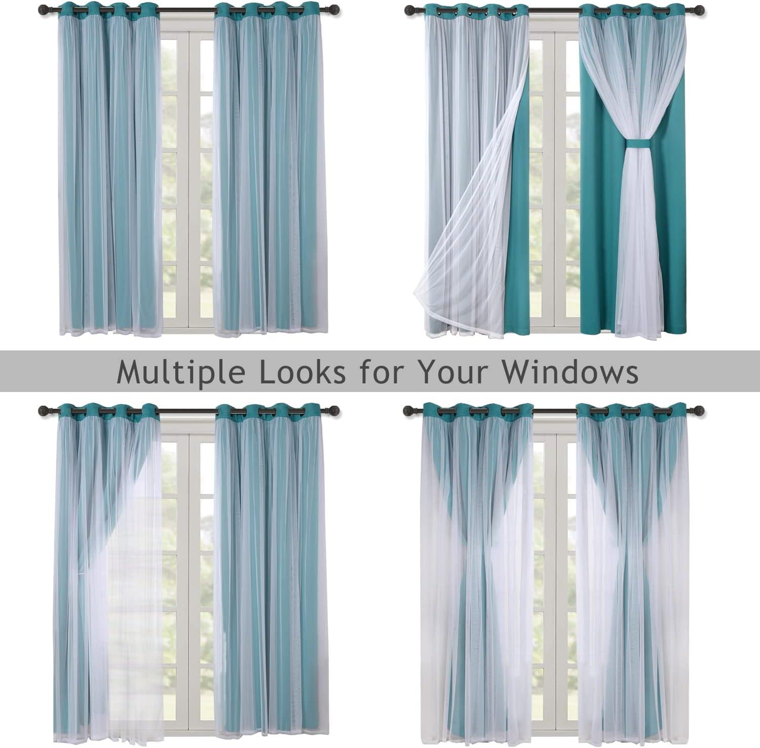 Set of 2 (63"x52") Caterina Layered Solid Blackout with Sheer Top Curtain Panels Blue Blue - Exclusive Home