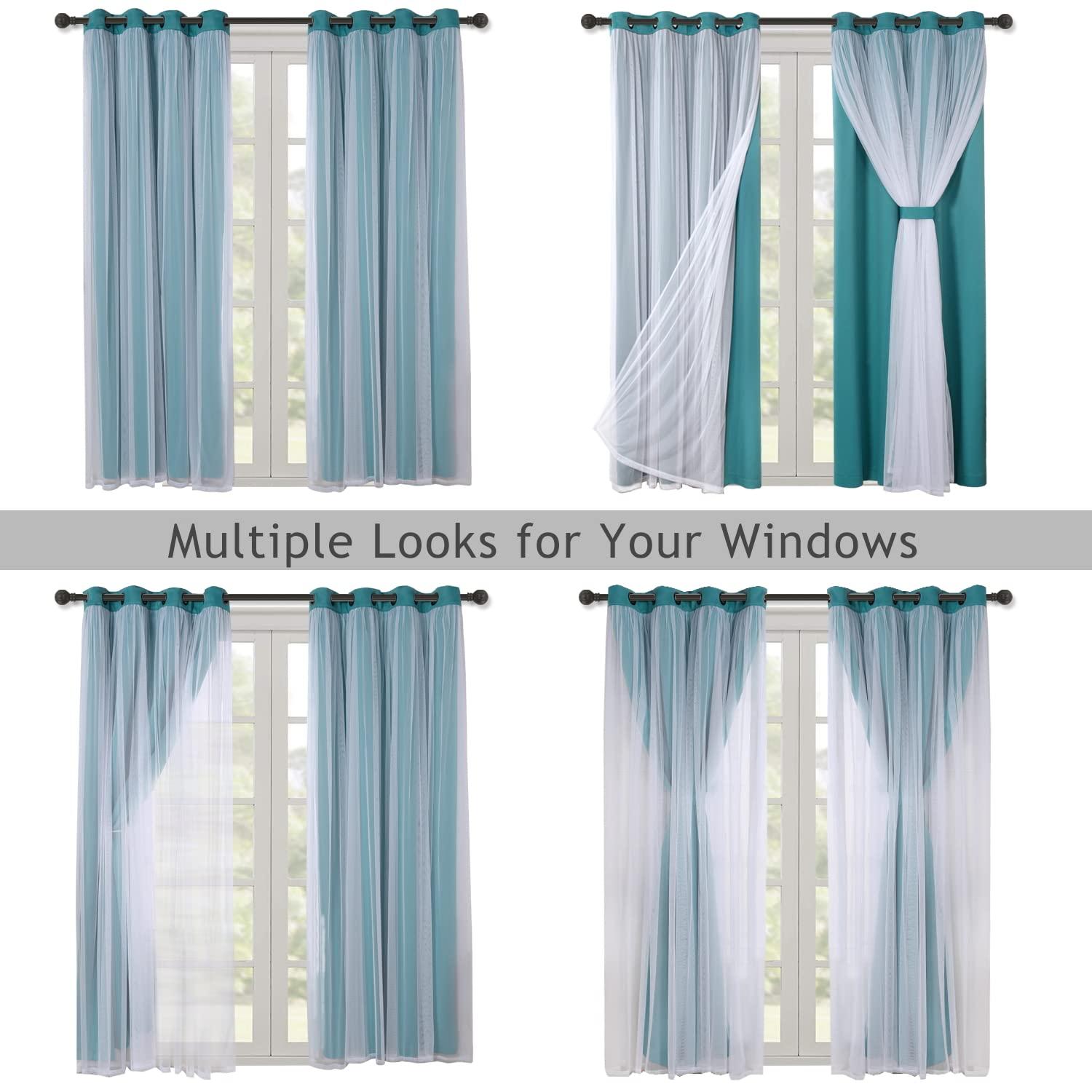 Set of 2 (63"x52") Caterina Layered Solid Blackout with Sheer Top Curtain Panels Blue Blue - Exclusive Home