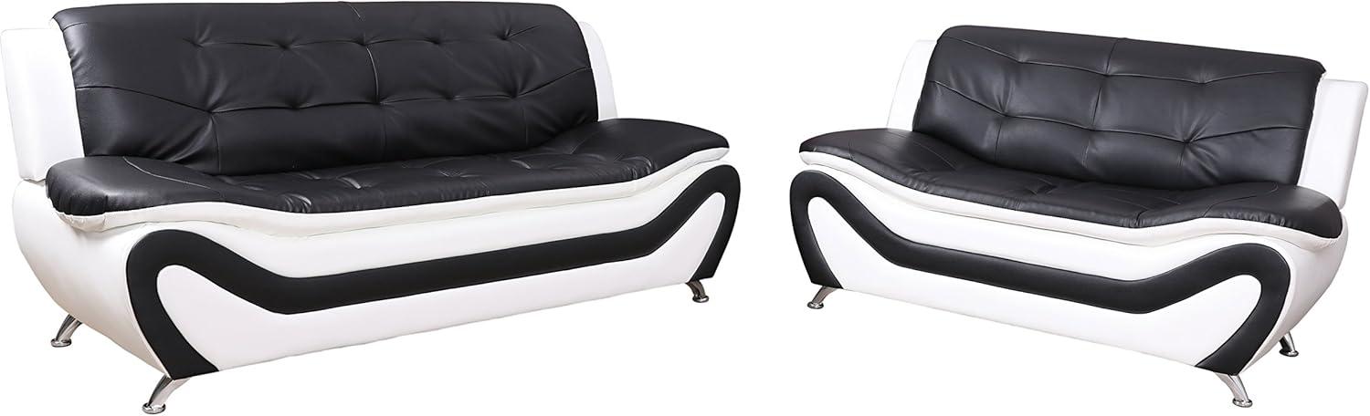 PonLiving Furniture 3 Piece Aldo Modern Sofa Set, Black & White Golden Coast Furniture 3 Piece Aldo Modern Sofa Set, Black & White