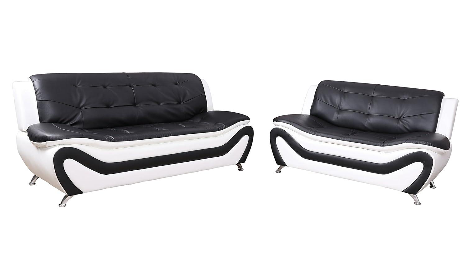 PonLiving Furniture 3 Piece Aldo Modern Sofa Set, Black & White Golden Coast Furniture 3 Piece Aldo Modern Sofa Set, Black & White