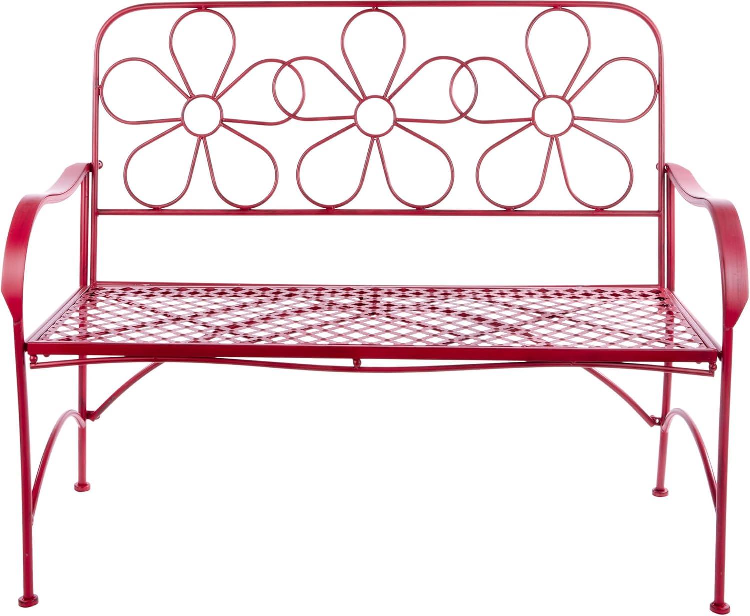 Alpine Corporation 45" x 21" x 36" Steel Daisy Garden Bench, Red