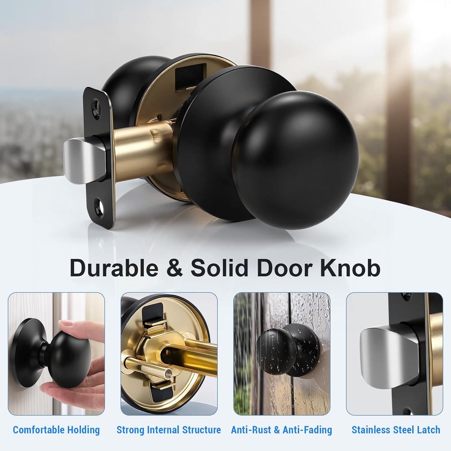 KNOBWELL 10 Pack Matte Black Passage Door Knob Set, Keyless Interior Closet Door Knobs for Hallway