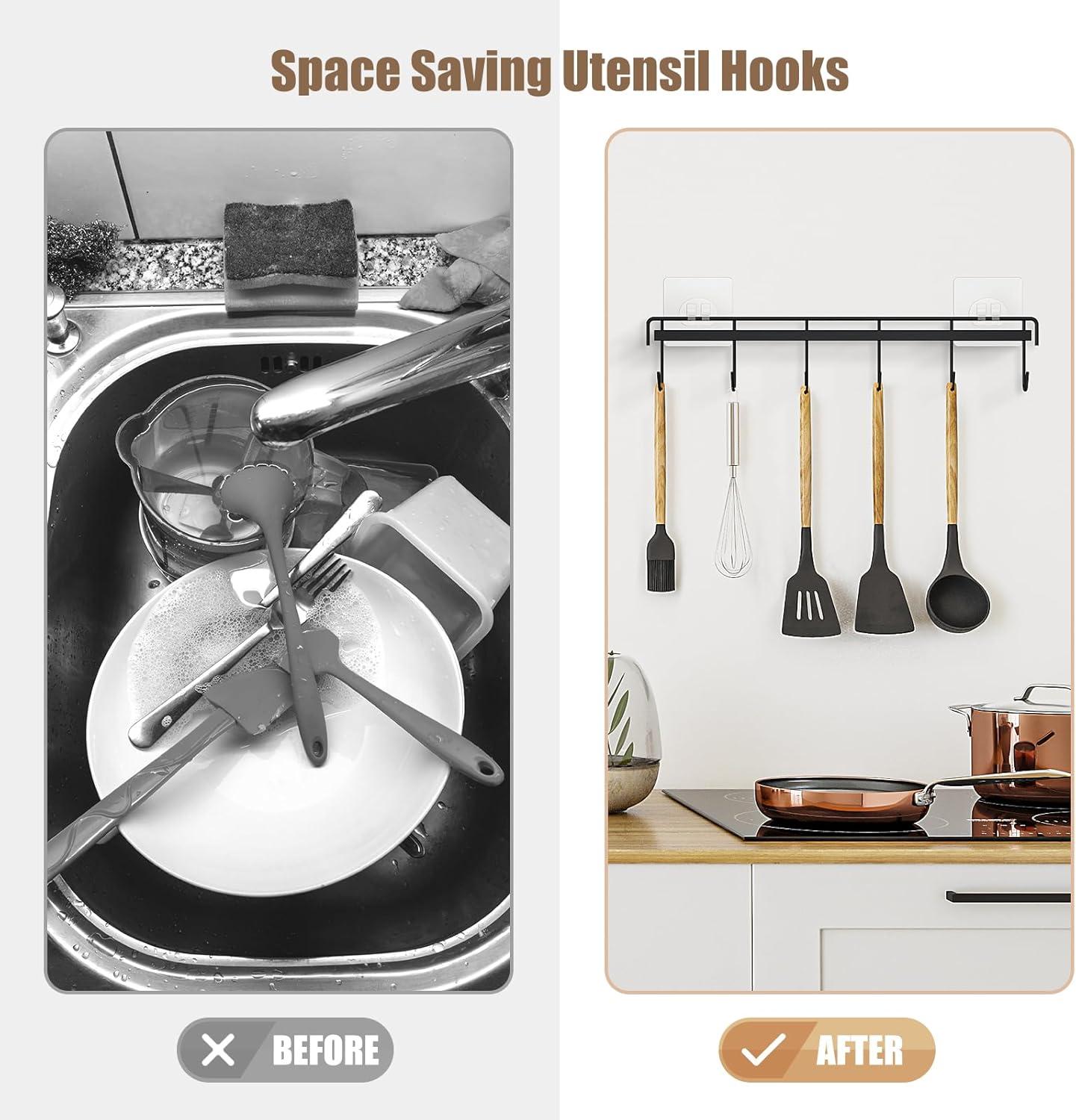 Prep & Savour Kitchen Utensil Rack Wall Mount, Adhesive Kitchen Utensil Hanger No Drilling