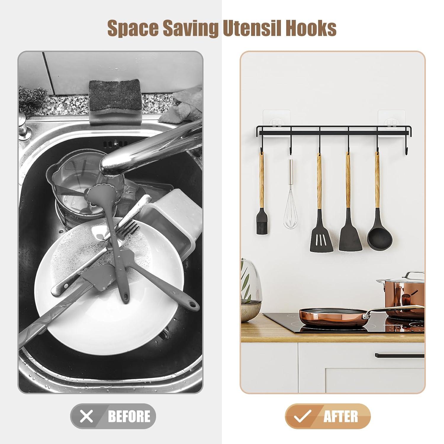 Prep & Savour Kitchen Utensil Rack Wall Mount, Adhesive Kitchen Utensil Hanger No Drilling