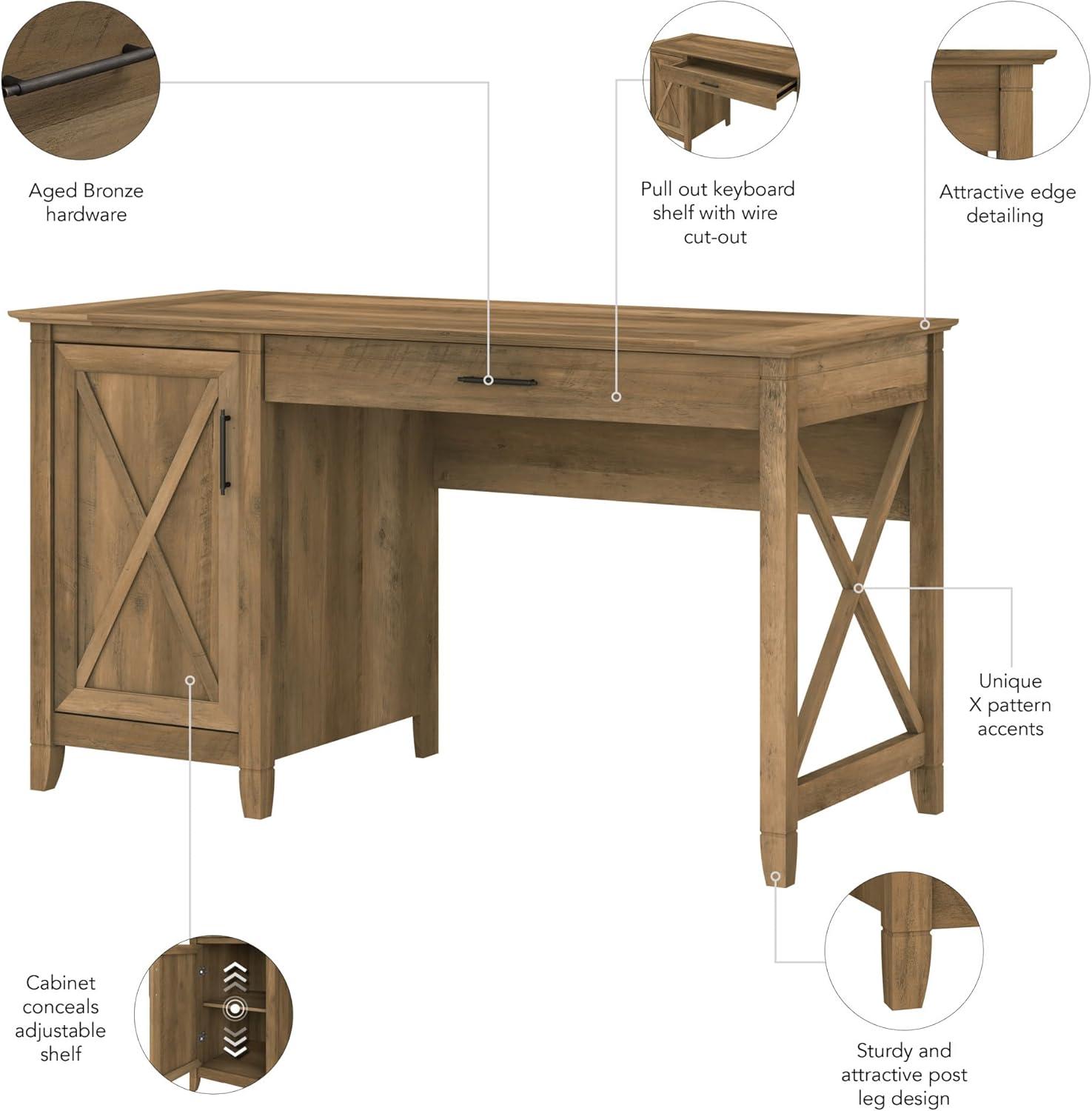 Bush Furniture Key West 54W Computer Desk with Keyboard Tray and Storage in Reclaimed Pine