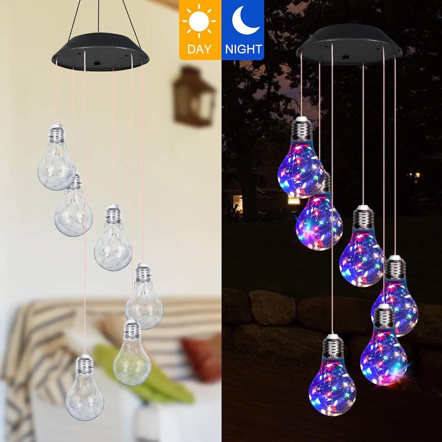 Colorful Lights Solar Wind Chimes for Outside,Wind Chimes Solar Light Bulb Ball for Garden Patio Outdoor Decor,Hanging Lights for Women Grandma Mom Birthday,Christmas Decor for Outdoor Garden Balcony