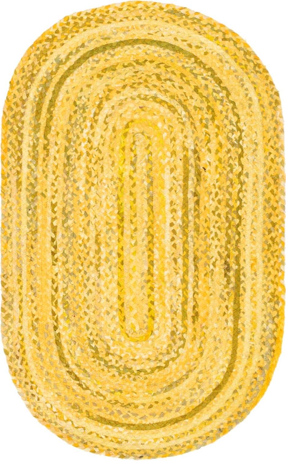 Unique Loom Braided Chindi Collection Area Rug - Layer (3' 3" x 5' 1" Oval Yellow Orange/Orange)