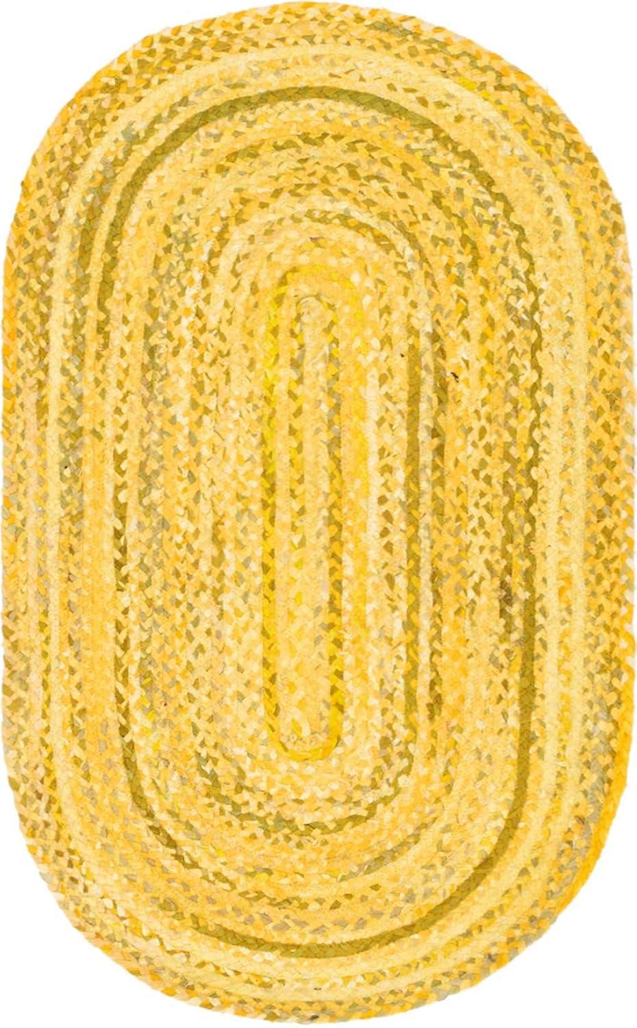 Unique Loom Braided Chindi Collection Area Rug - Layer (3' 3" x 5' 1" Oval Yellow Orange/Orange)