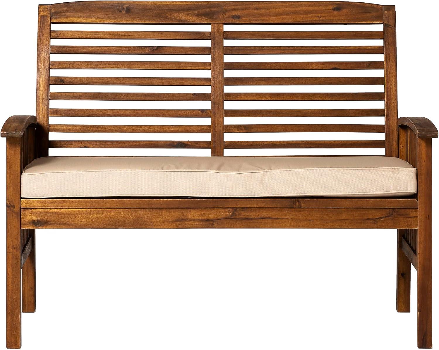 Walker Edison Rendezvous Modern Solid Acacia Wood Patio Loveseat with Cushions, 47 Inch, Dark Brown