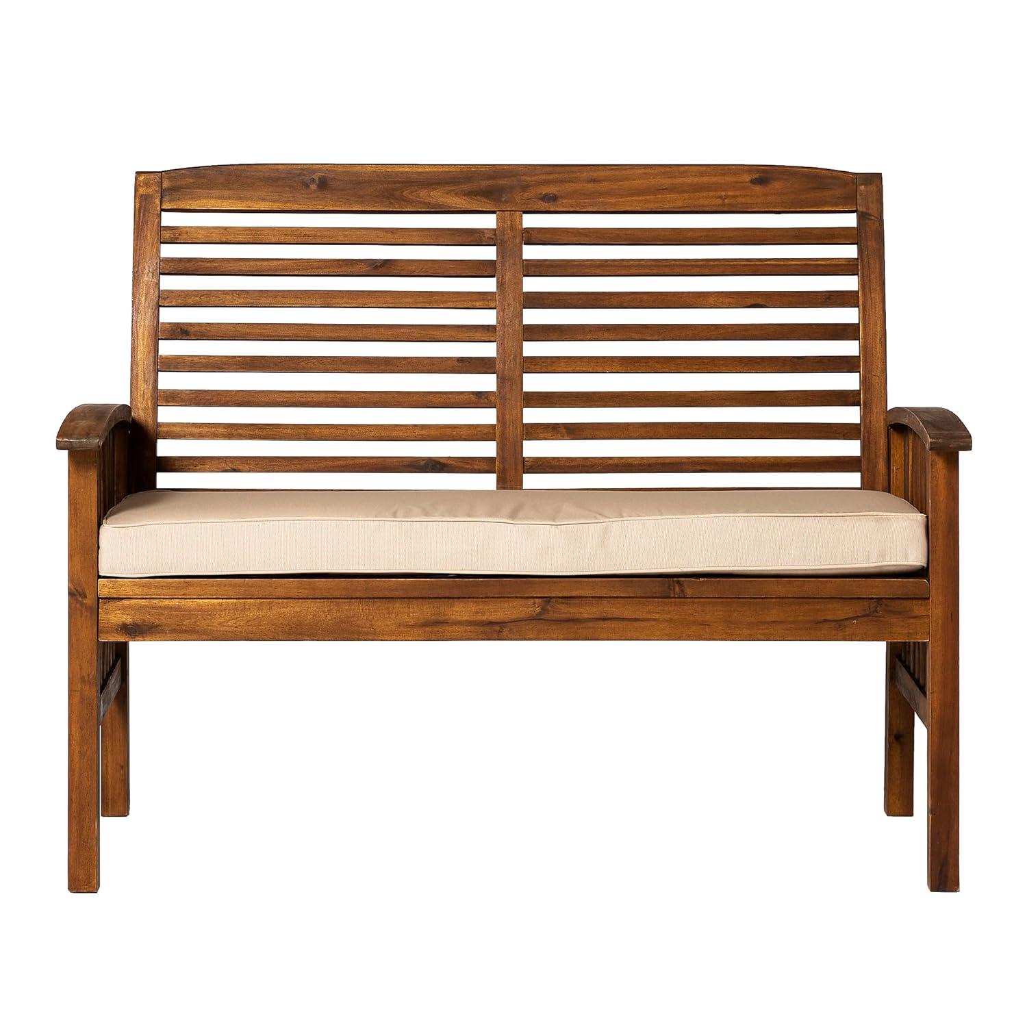 Walker Edison Rendezvous Modern Solid Acacia Wood Patio Loveseat with Cushions, 47 Inch, Dark Brown