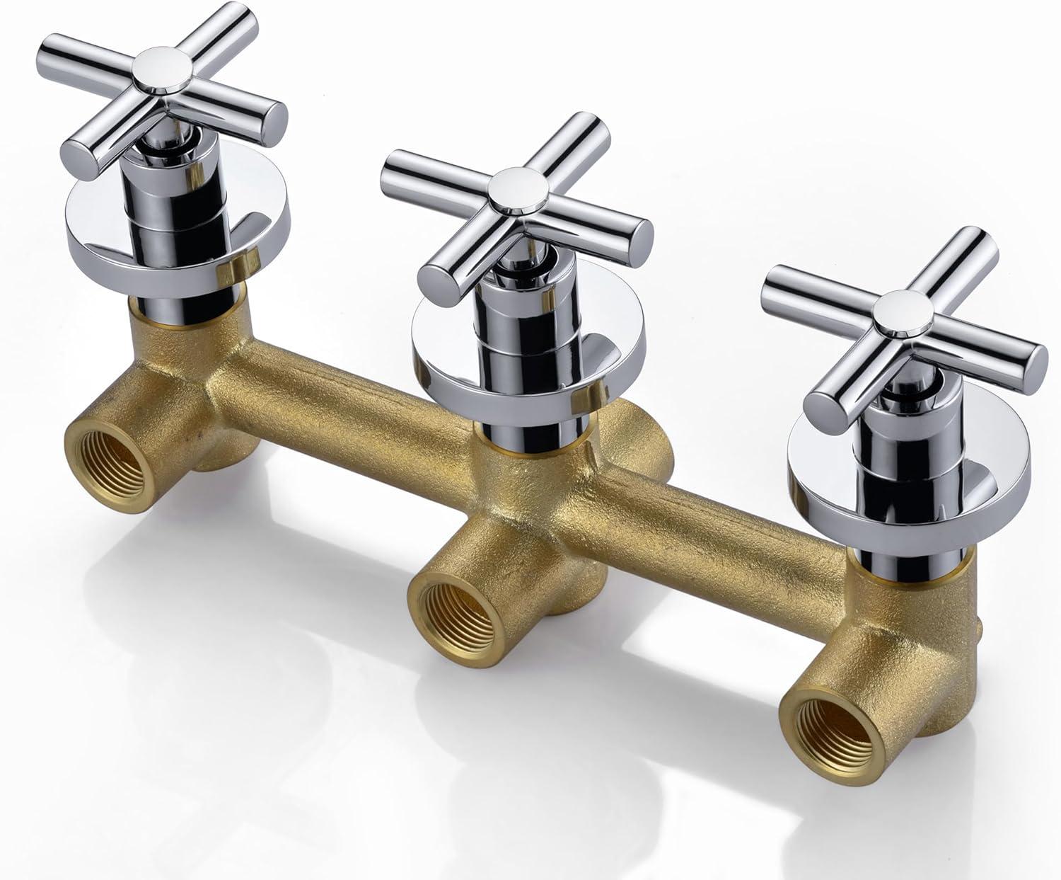 3 Handle Tub and Shower Fixtures with with Rough-in Valve, Chrome