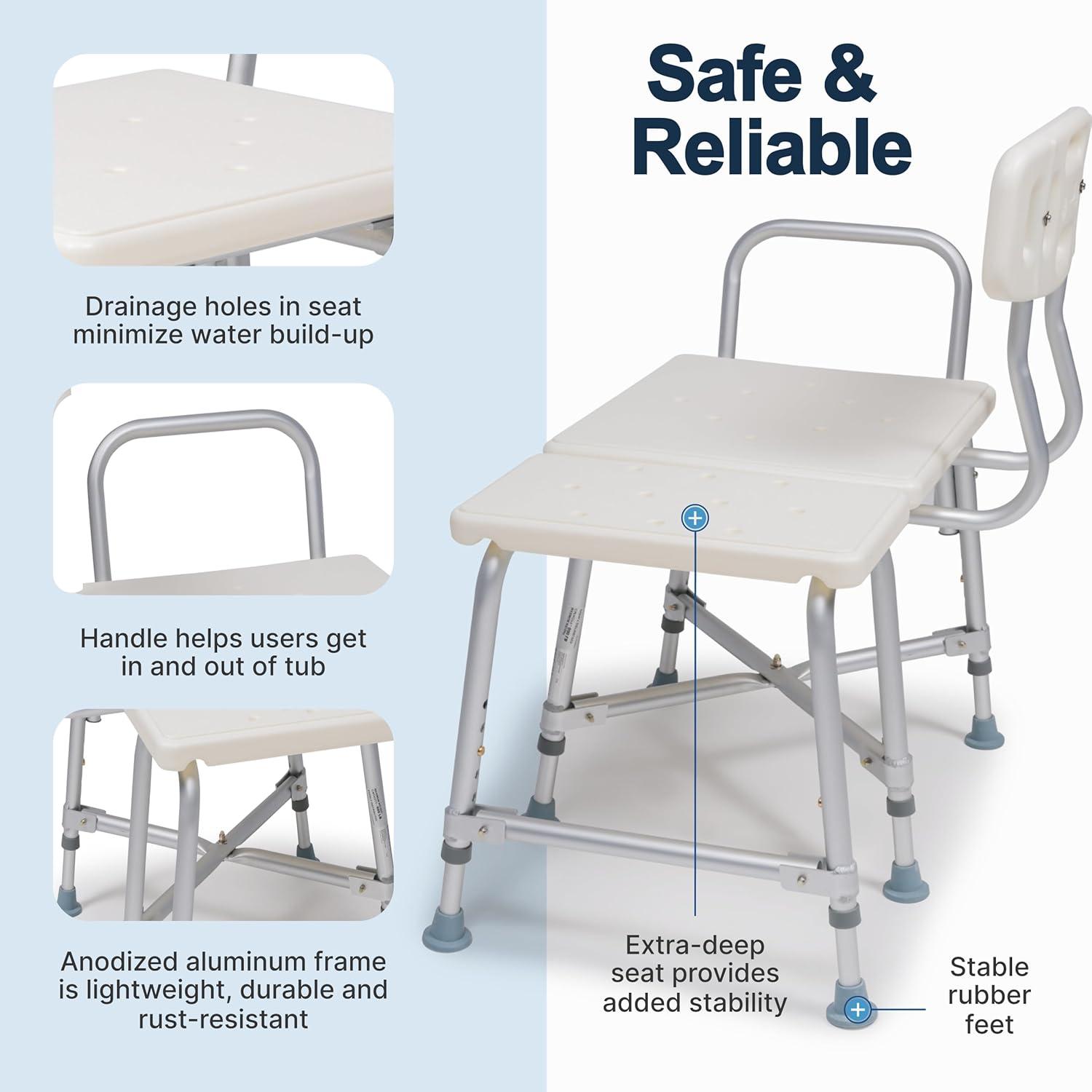 Graham Field 7925A-1 Lumex Reliable Plastic Bariatric Adjustable Transfer Shower Bench Seat with Drain Holes and Durable Backrest, White