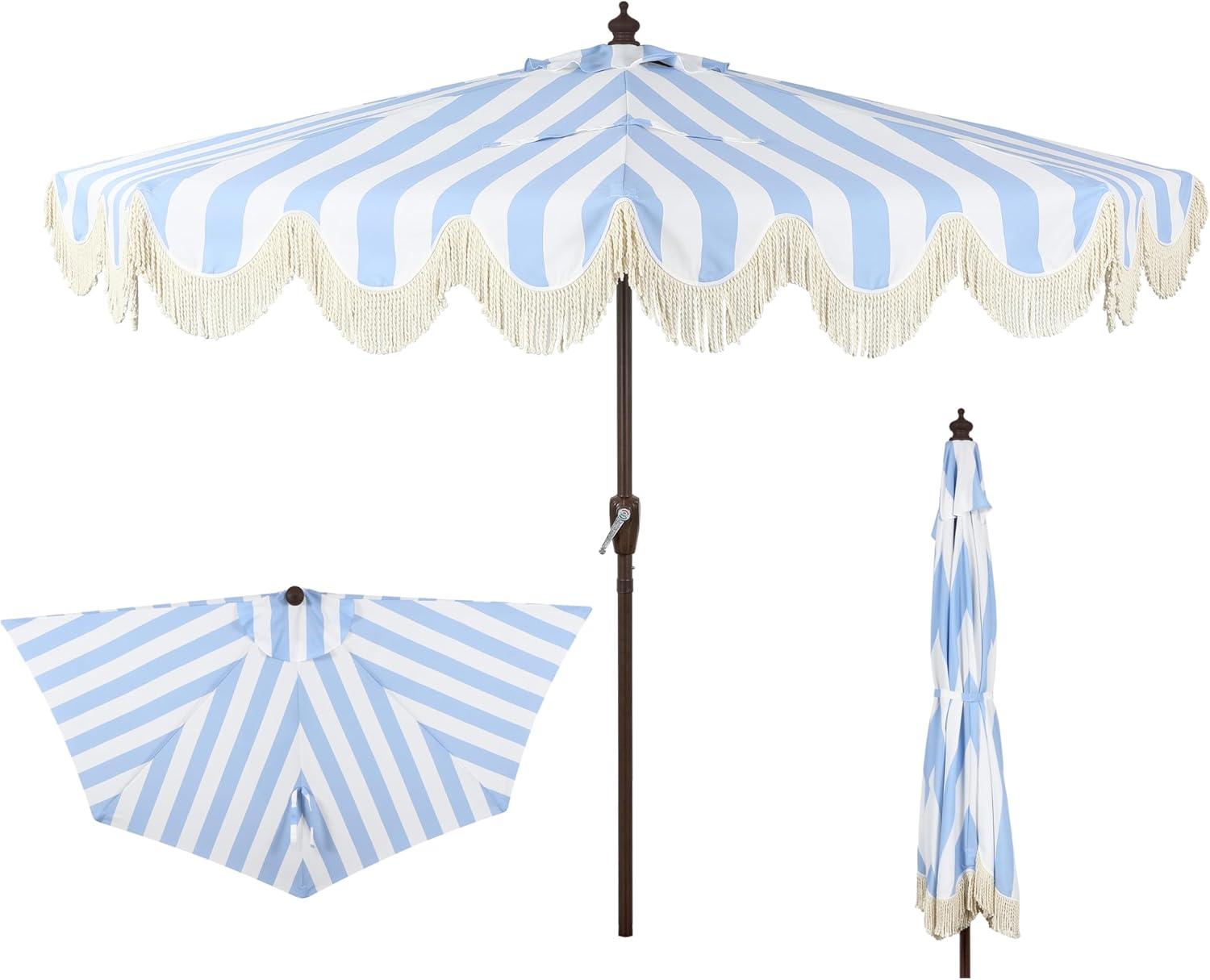 Arlmont & Co. Tasheba 9 ft. Classic Scalloped Fringe Half Market Patio Umbrella with Crank, and UV Protection