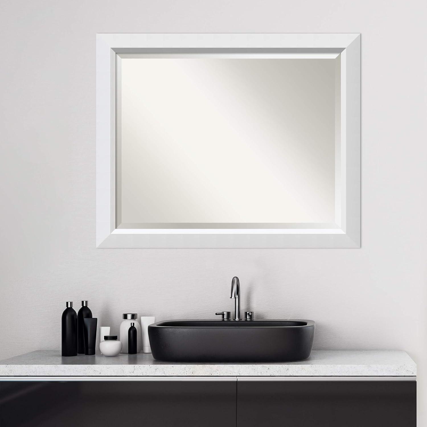 Blanco White Rectangular Wood Bathroom Vanity Mirror