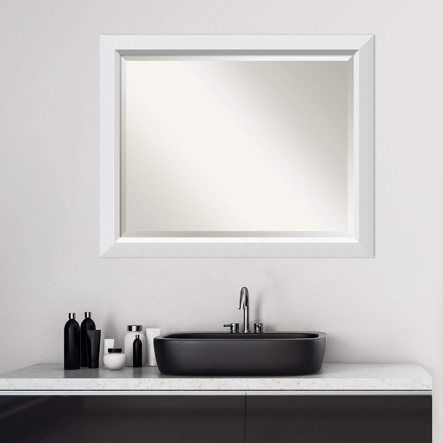 32" x 26" Blanco Wood Framed Bathroom Vanity Wall Mirror White - Amanti Art: Satin Finish, No Assembly Required