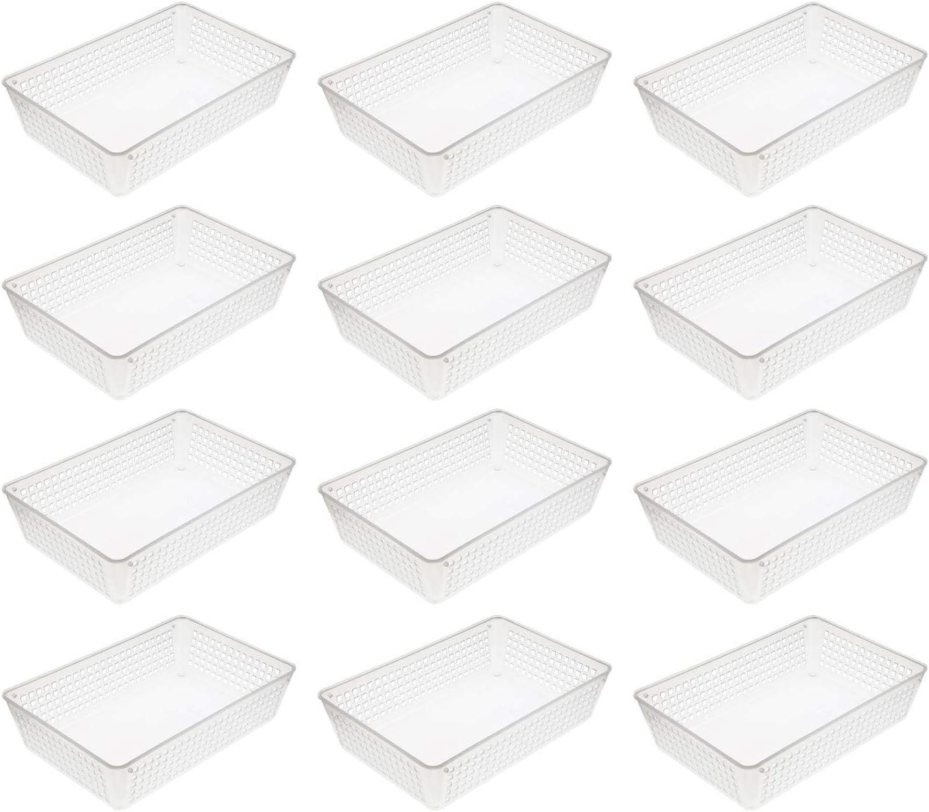 YBM Home Medium Plastic Storage Basket for Bathroom, 12 Pack, White 9 L x 6 W x 2.25 H