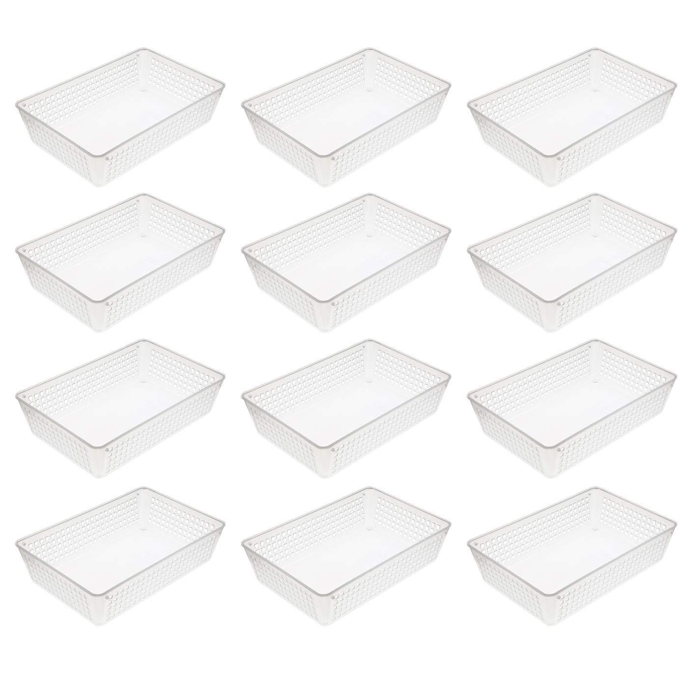 YBM Home Medium Plastic Storage Basket for Bathroom, 12 Pack, White 9 L x 6 W x 2.25 H