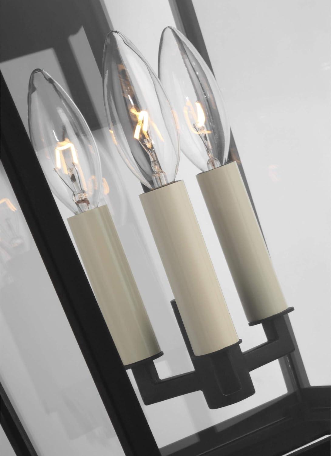Warren Textured Black 3-Light Lantern Sconce with Clear Panels