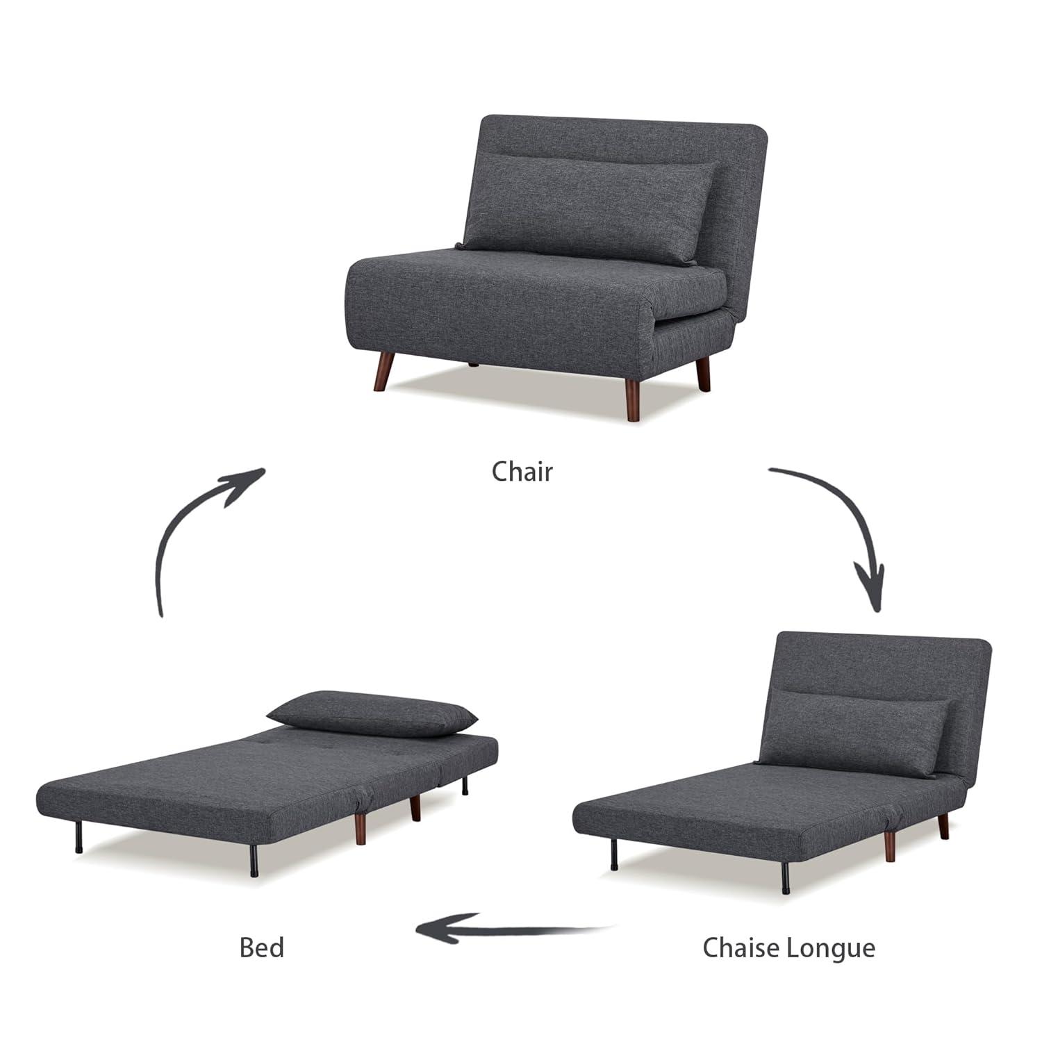 A&D Home Tustin Polyester Convertible Futon Chair, Charcoal
