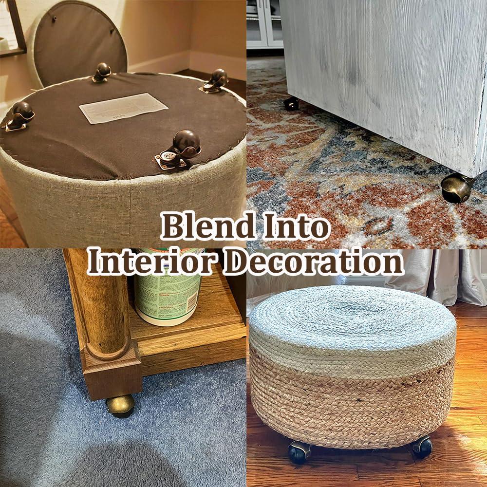 ENYKE Ball Caster Wheels, 1.5-inch Small Casters for Furniture, Swivel Furniture Casters Set of 4 180lbs, Antique Brass Top Plate Casters, Ottoman, Wheelchair, Coffee Table (Screws Included)