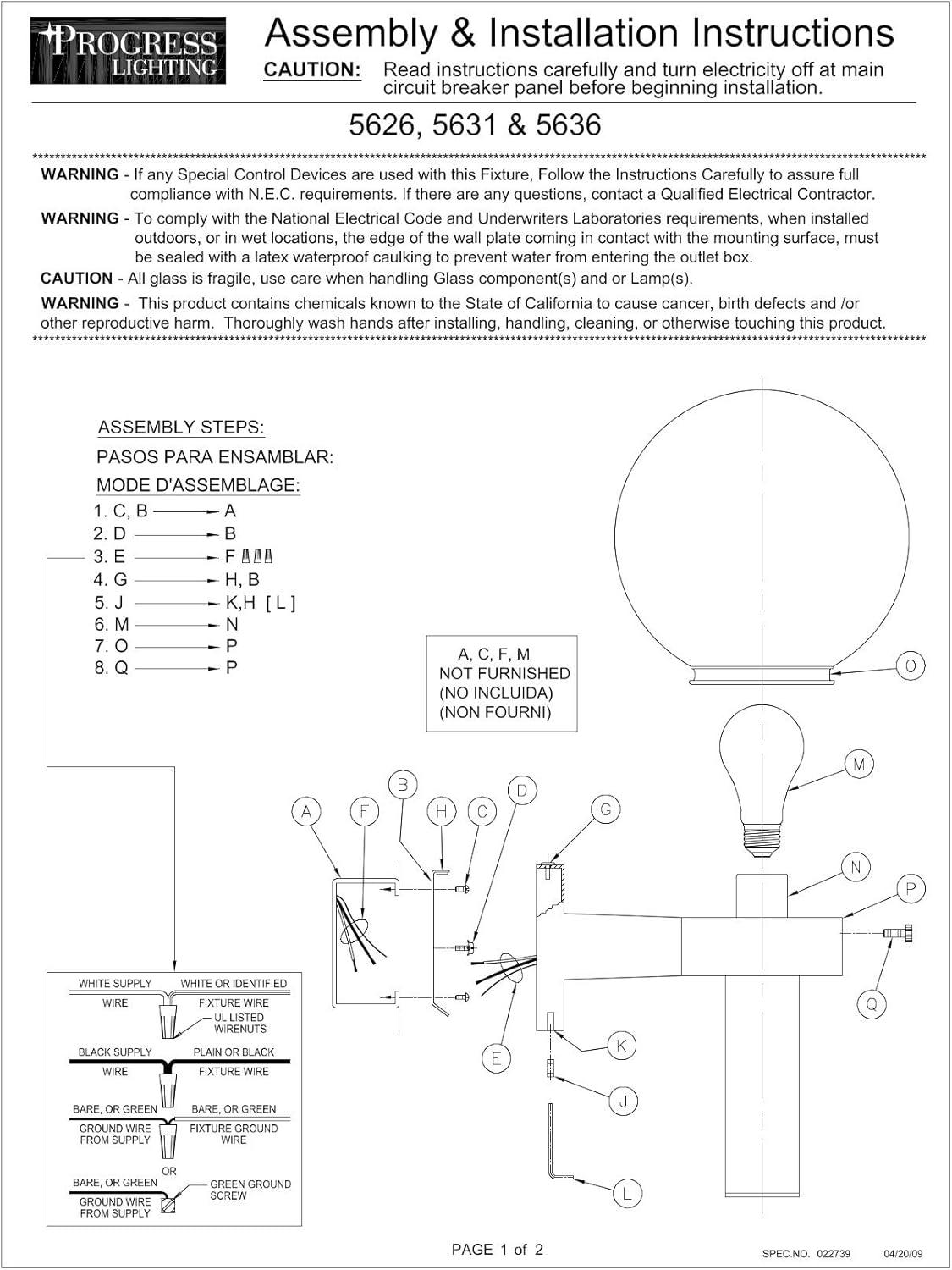 Progress Lighting Acrylic Globe 1-Light Wall Torch, Black Finish, White Globe