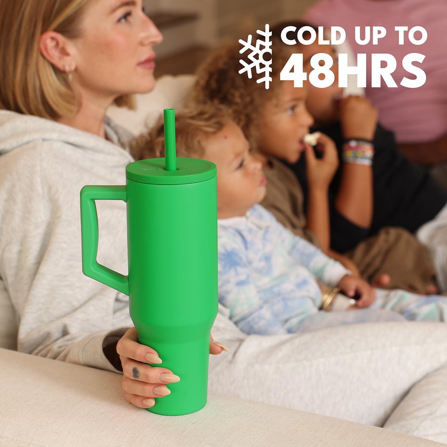 Elemental Commuter 40 oz Tumbler with Handle and Straw Lid | Travel Coffee Mug Spill Resistant | Insulated Cup Stainless Steel Tumblers for Water, Smoothies, Milkshake and More | Green