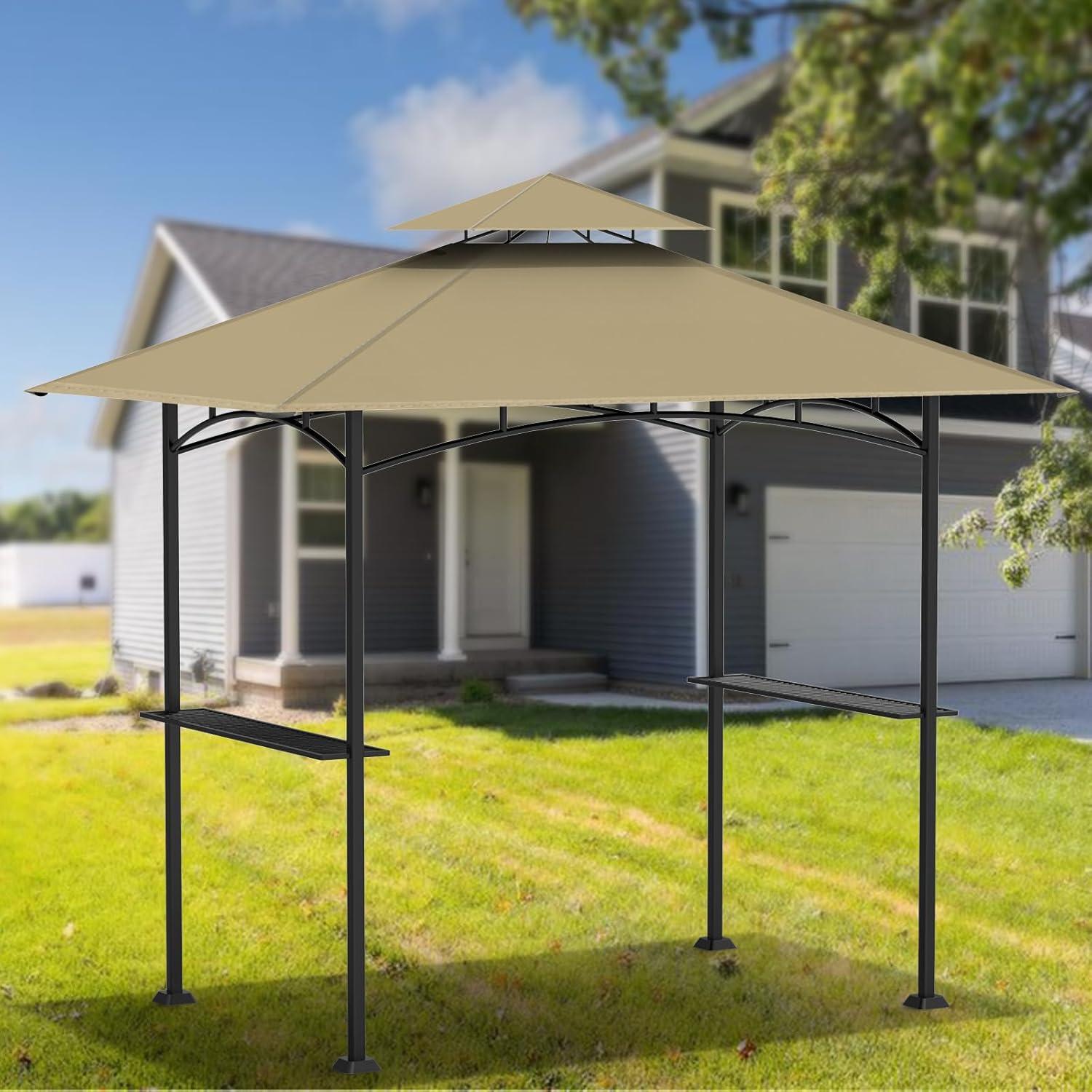 Khaki Polyester Double Tiered Grill Gazebo Canopy Top