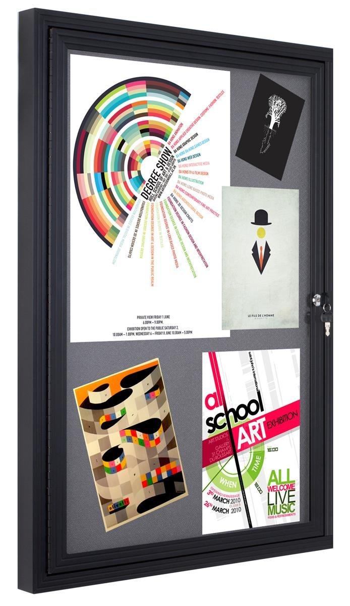 Fabric Corkboard for Wall Mounting, 24" x 36" Enclosed Message Board with Hinged, Swing-open Door, Gray Fabric and Black Aluminum Frame (LGFBBF2436)